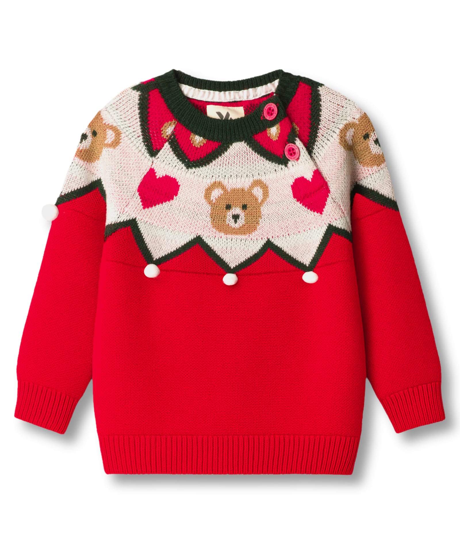Yellow Apple Viscose Knit Full Raglan Sleeves Pullover Sweater with Heart & Bear Design - Red-picture-25