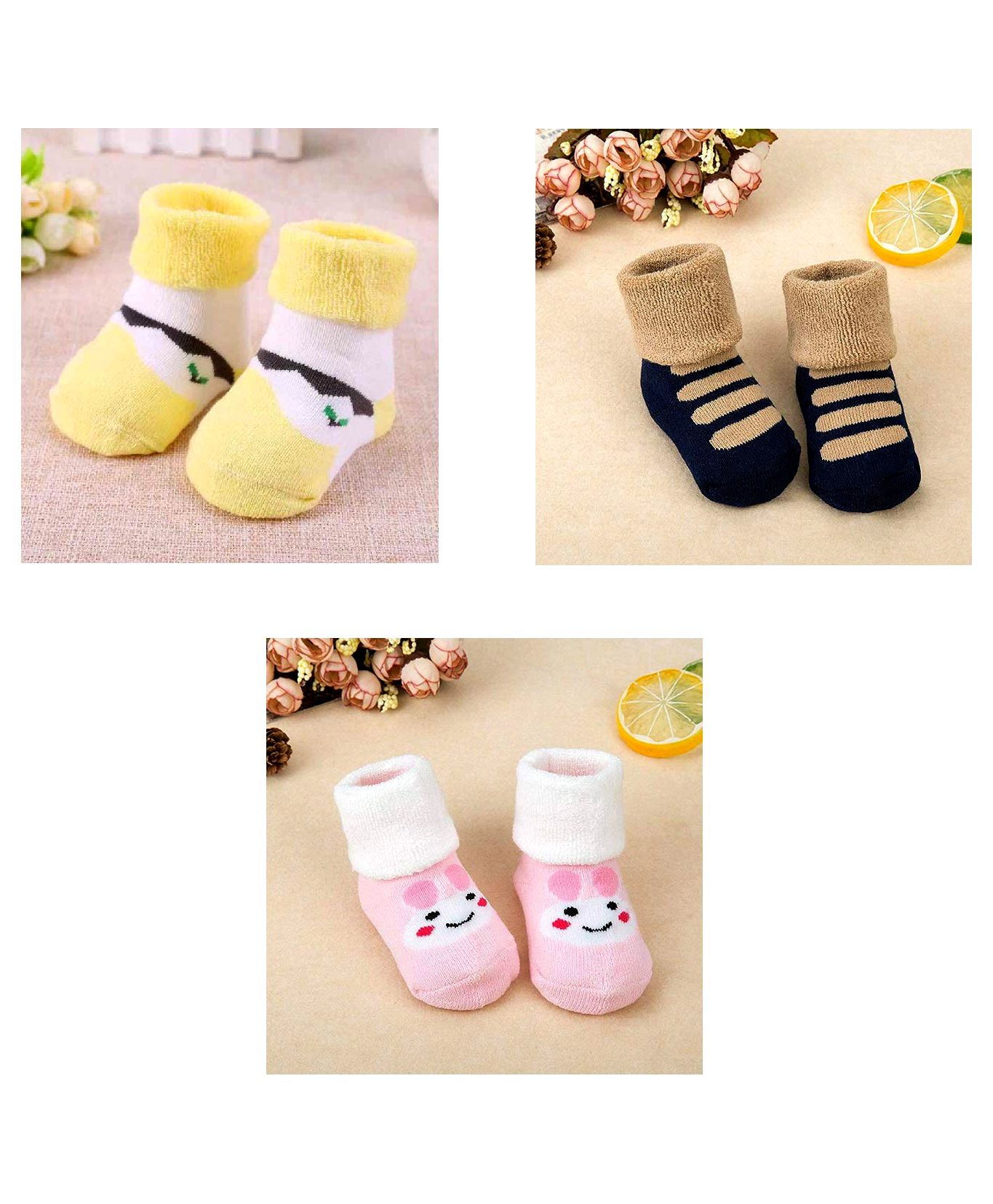 Syga Ankle Length Warm Socks Multi Design Pack of 3 - Multicolor-picture-24