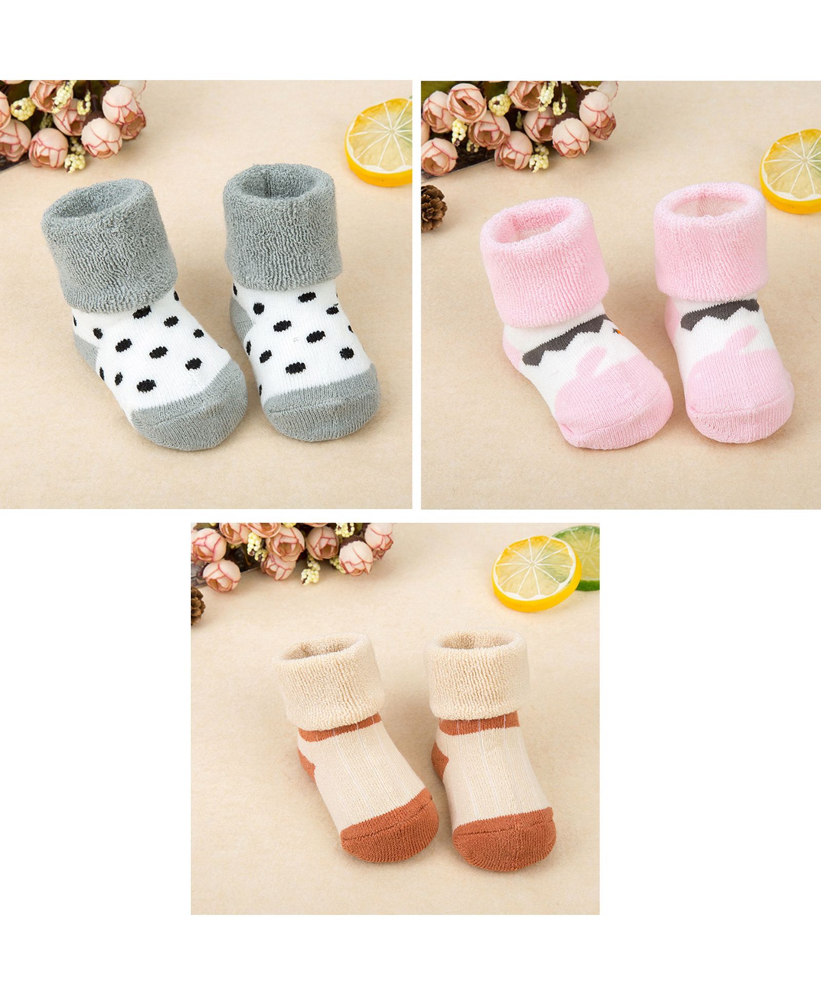 Syga Ankle Length Warm Socks Polka Dot & Solid Design Pack of 3 - Multicolour-picture-11
