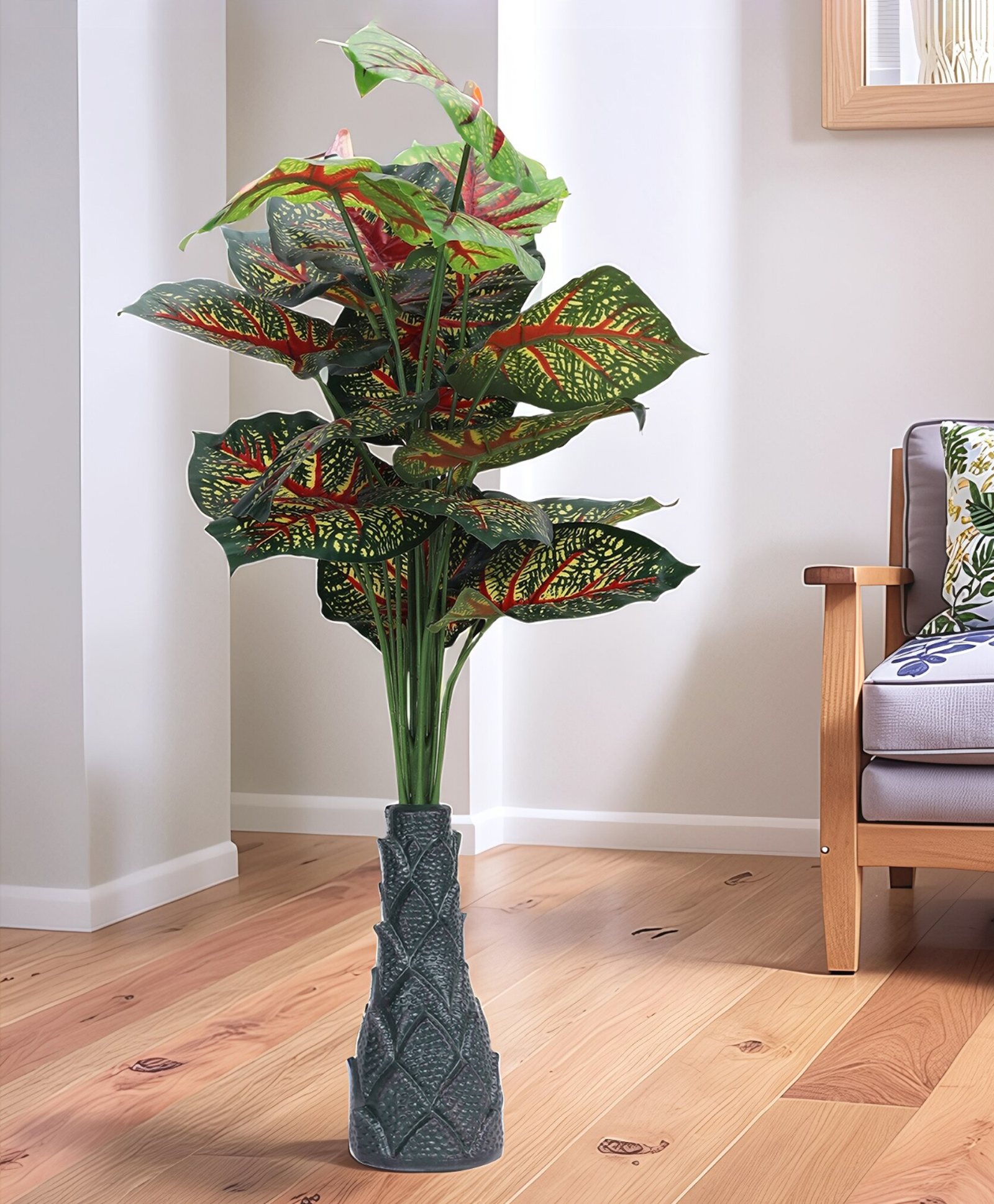 Foliyaj 18 Leaf Red Caladium Plant with Floor Base-image-25