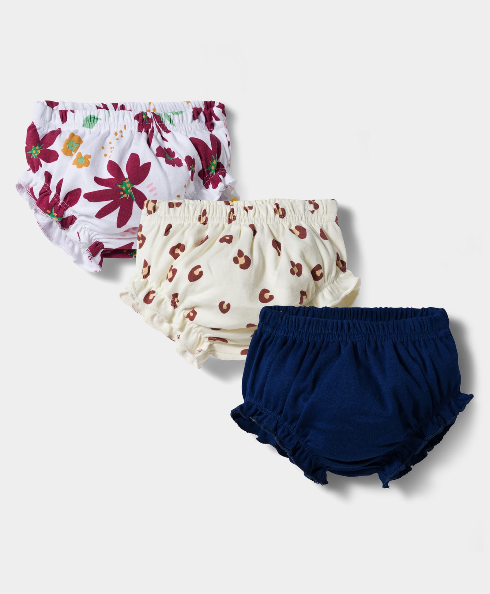 Kookie Kids Interlock Knit Bloomers with Floral Print Pack of 3 - White Cream & Navy Blue-image-40