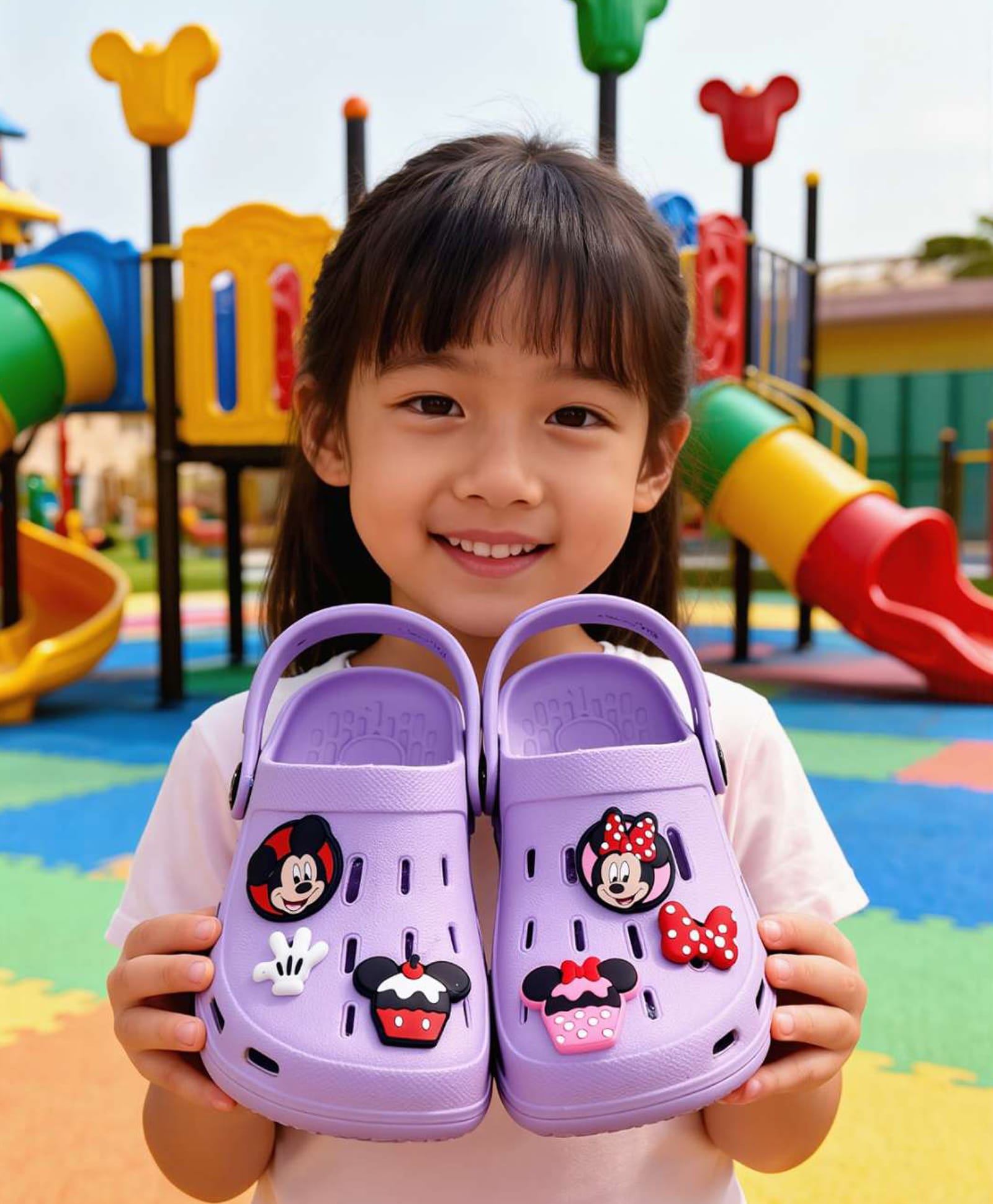 Disney by Yellow Bee Solid Perforated Clogs With Mickey & Minnie Mouse Charms - Purple-picture-28