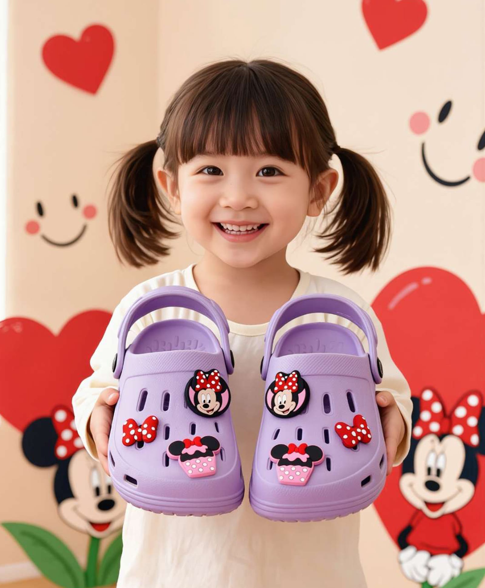 Disney by Yellow Bee Solid Perforated Clogs With Mickey & Minnie Mouse Charms - Purple-picture-11