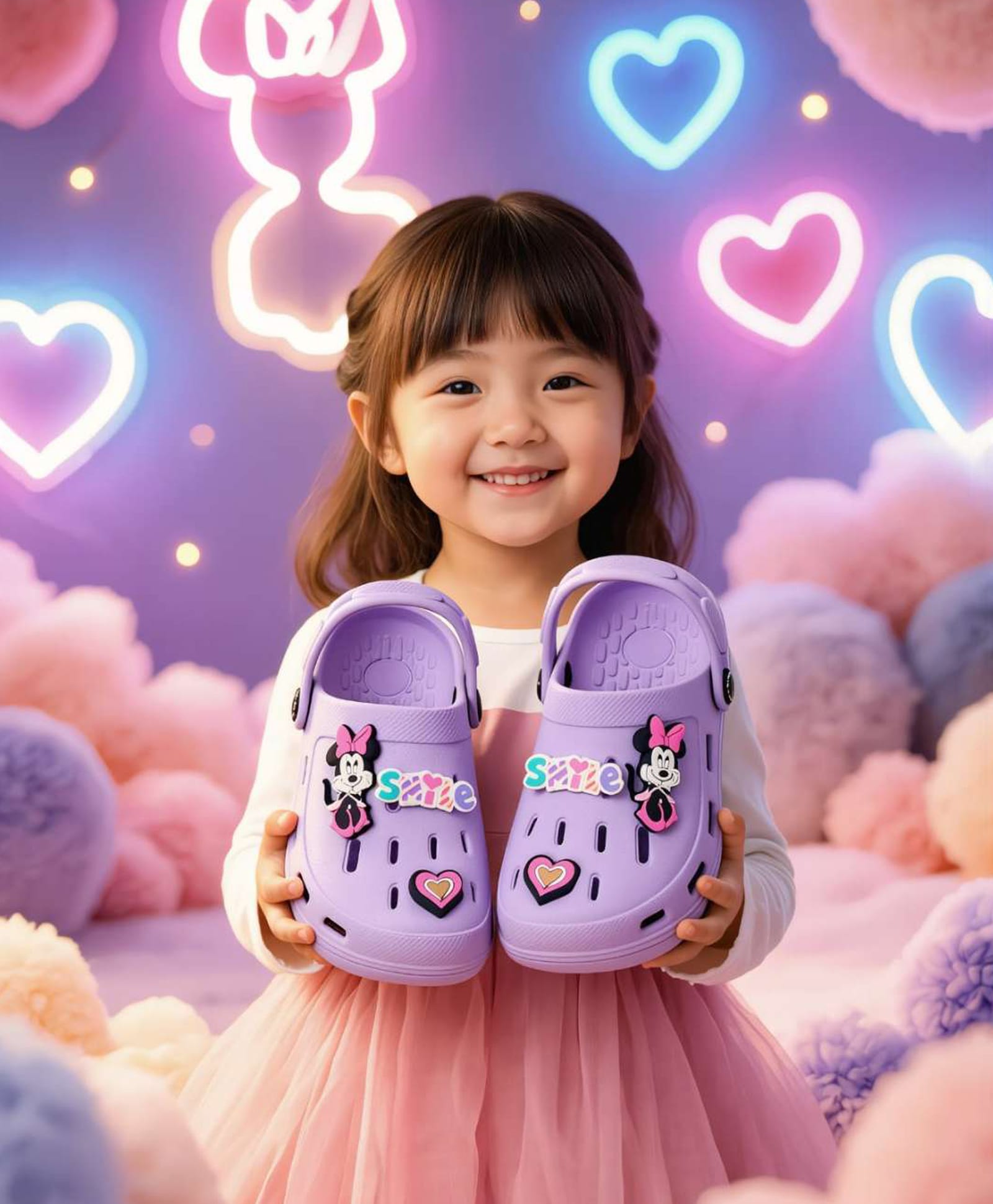 Yellow Bee Disney Solid Perforated Clogs With Minnie Mouse Charms - Purple-picture-24