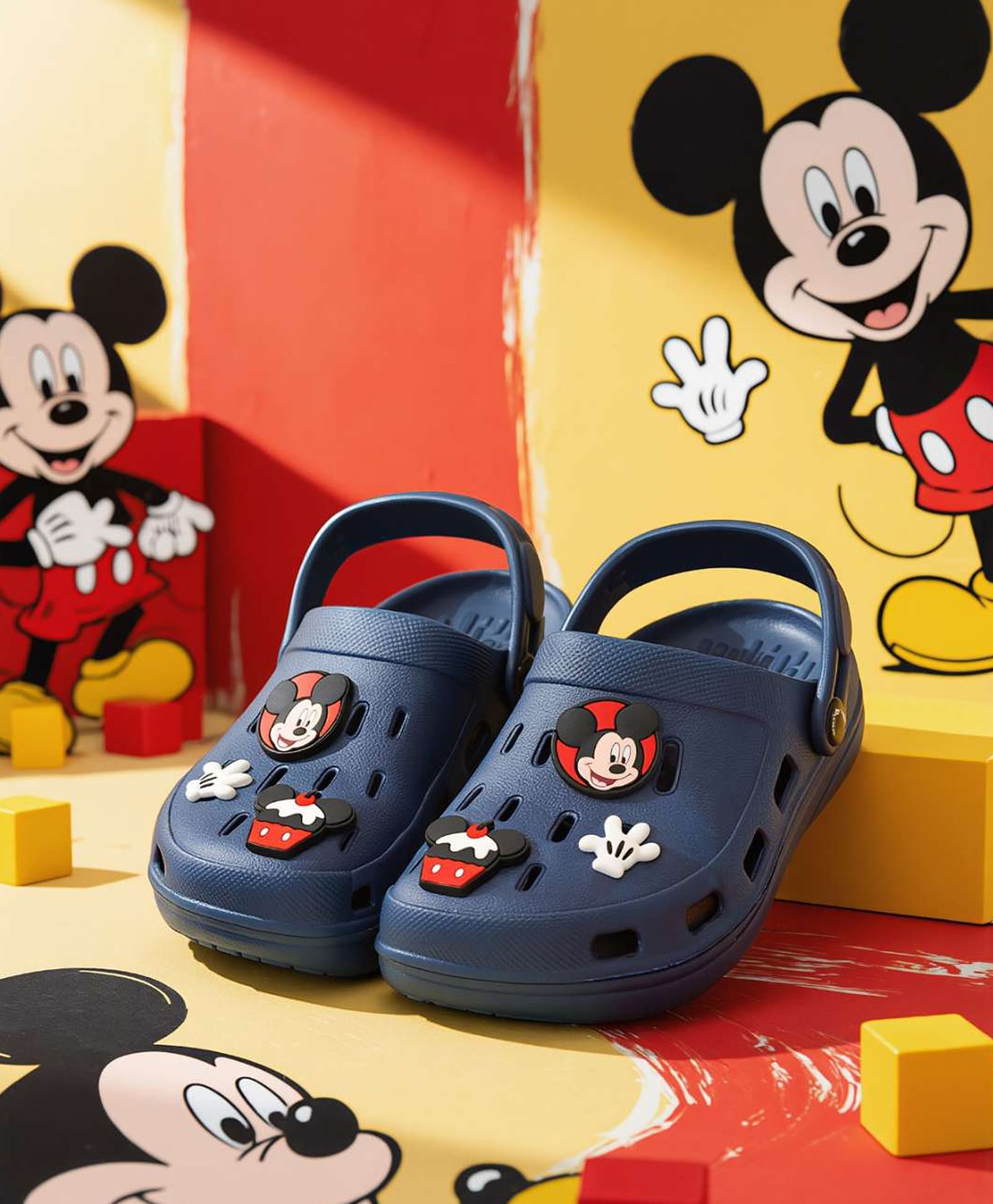Yellow Bee Disney Solid Perforated Clogs With Mickey Mouse Charms - Navy Blue-picture-24