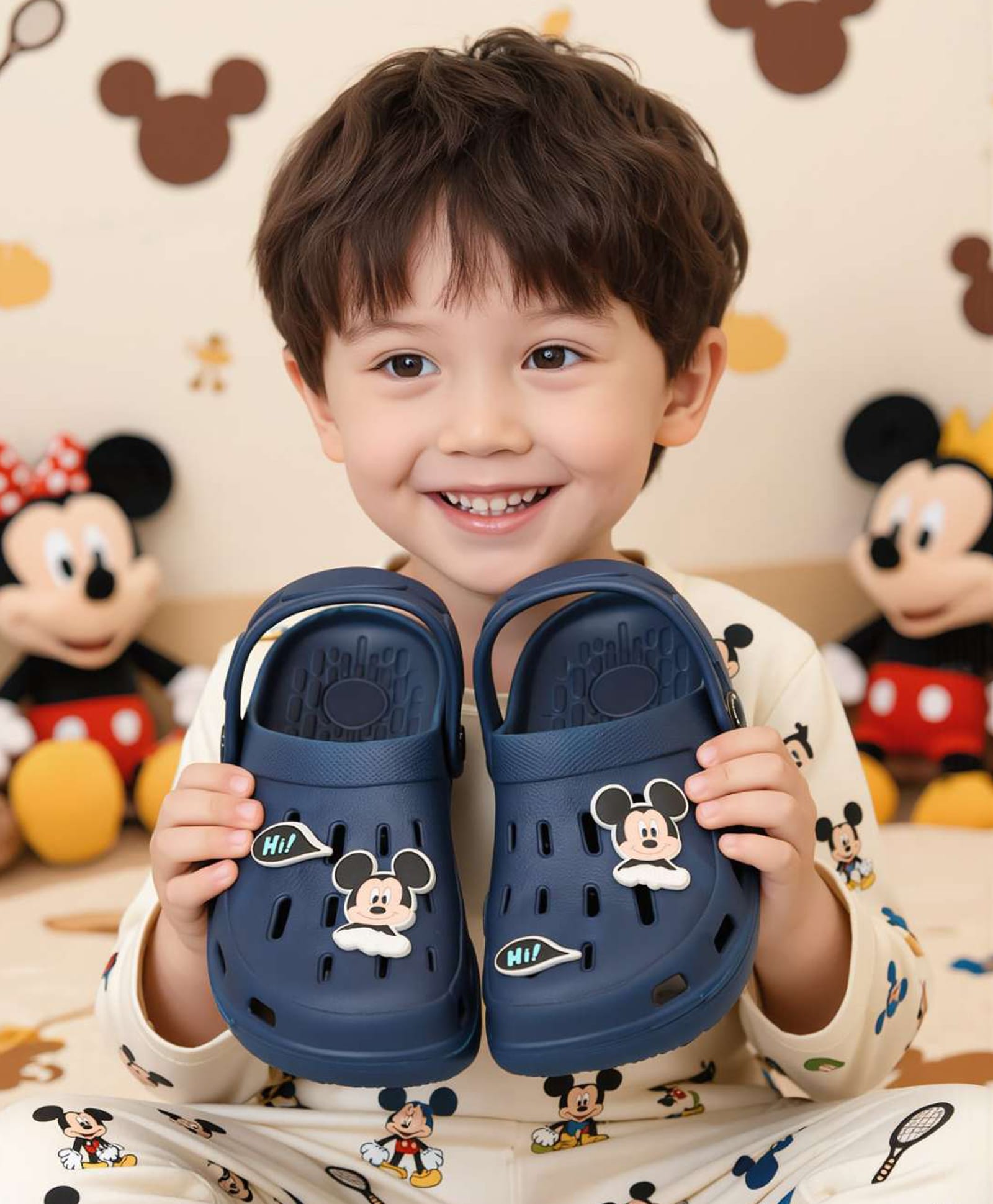 Yellow Bee Disney Solid Perforated Clogs With Mickey Mouse Charms - Navy Blue-picture-18