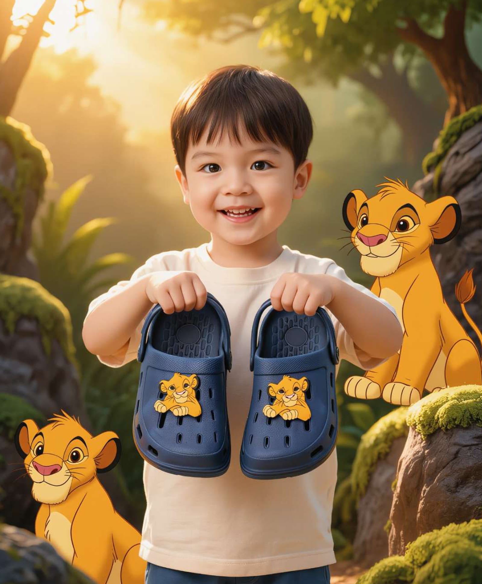 Yellow Bee Disney Solid Perforated Clogs With Simba Charms - Navy Blue-picture-11
