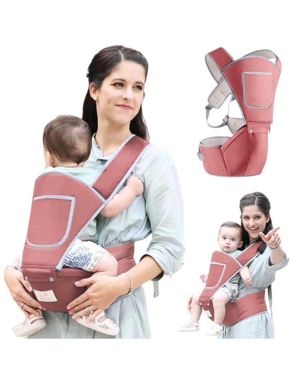 OBABY Carrier Hip Seat Adjustable, Comfortable, Lightweight, Soft Lumbar Support, Stylish Cotton with 5 Carry Positions 0 to 36 Months-image-35