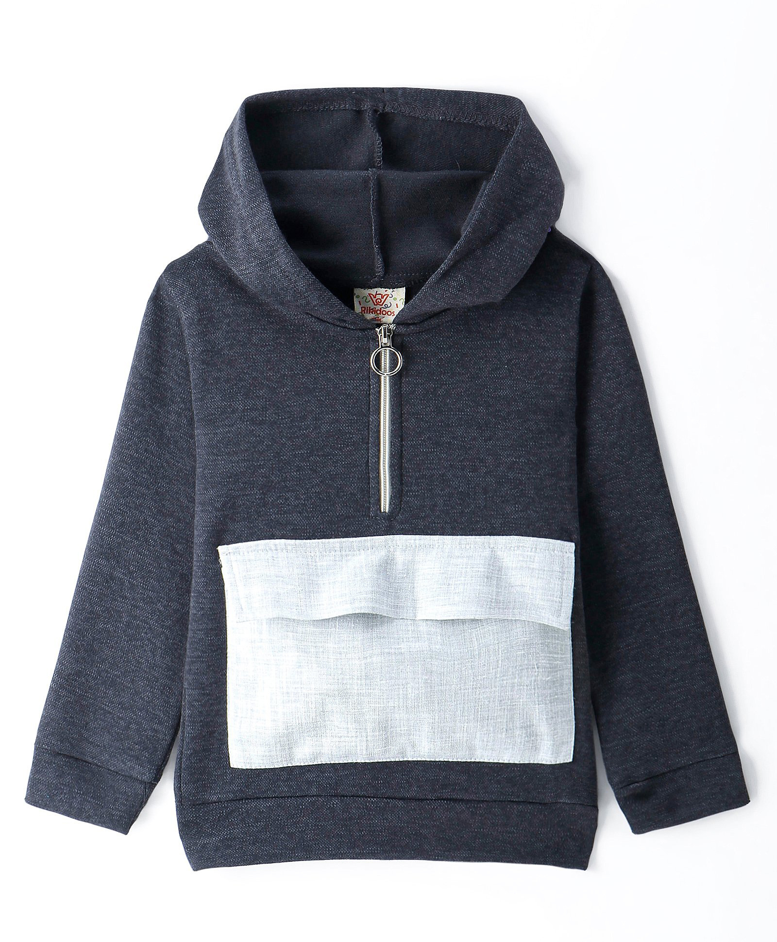 Rikidoos Full Sleeves Colour Blocked Hooded Sweatshirt - Dark Grey-picture-15