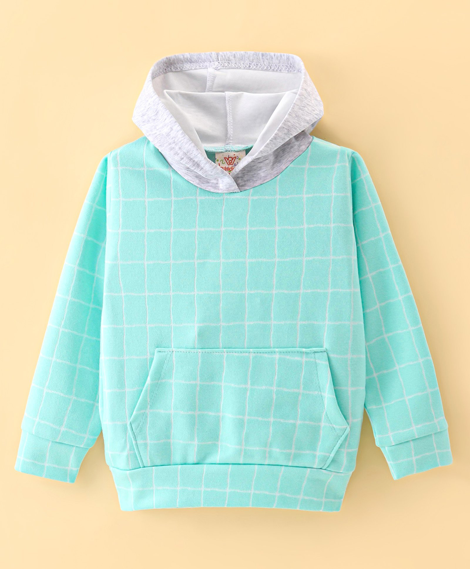 Rikidoos Full Sleeves Checked Hooded Sweatshirt - Sea Green-picture-31