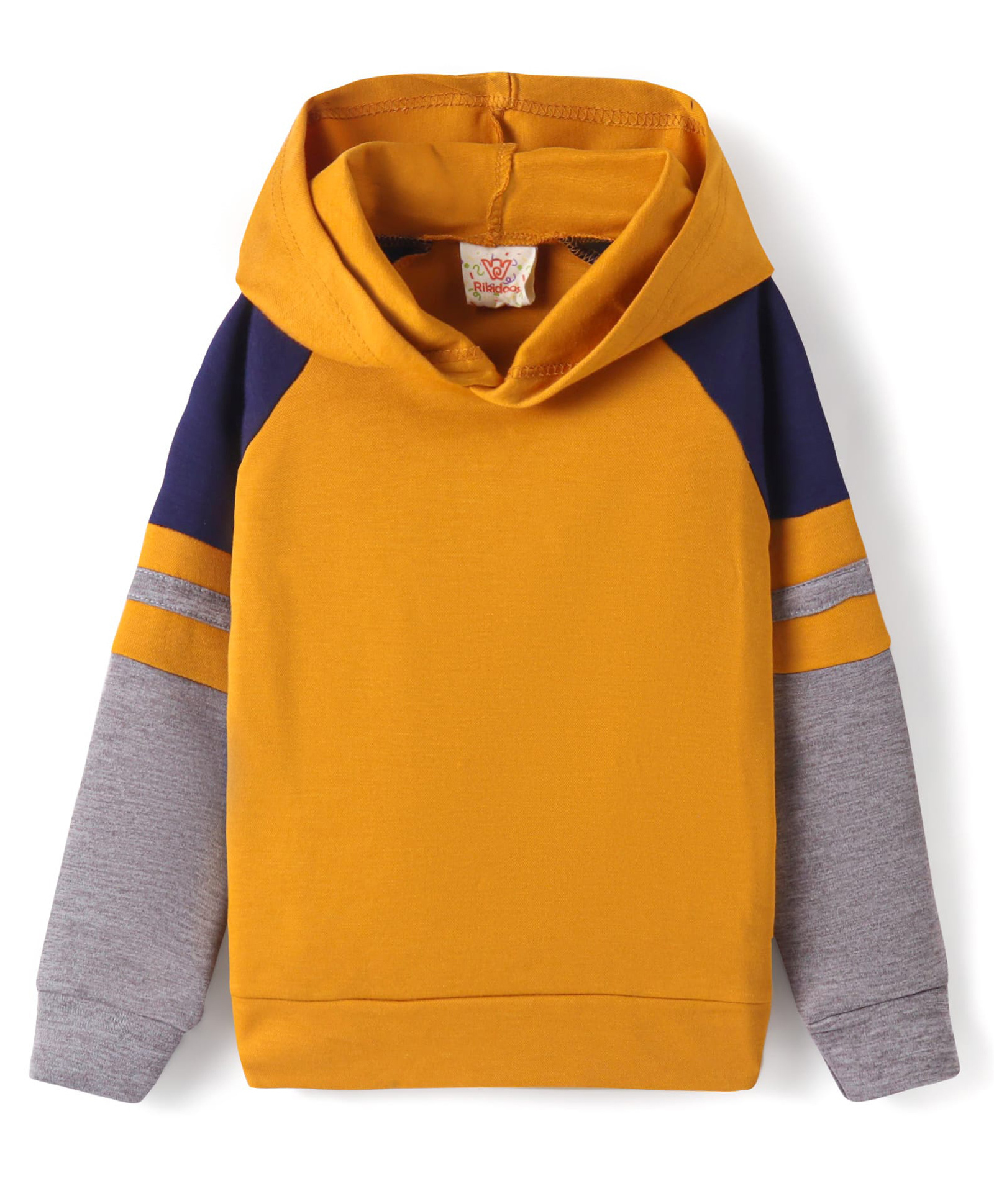 Rikidoos Full Raglan Sleeves Colour Blocked Hooded Sweatshirt - Mustard-image-6