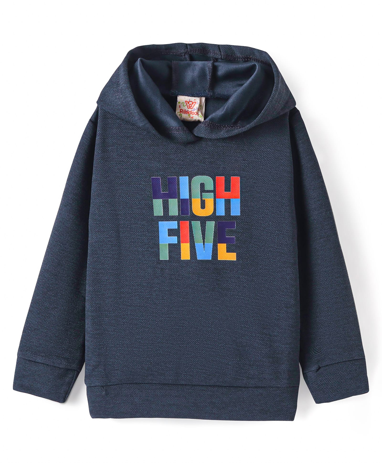 Rikidoos Full Sleeves Typography Printed Hooded Sweatshirt - Navy Blue-picture-11