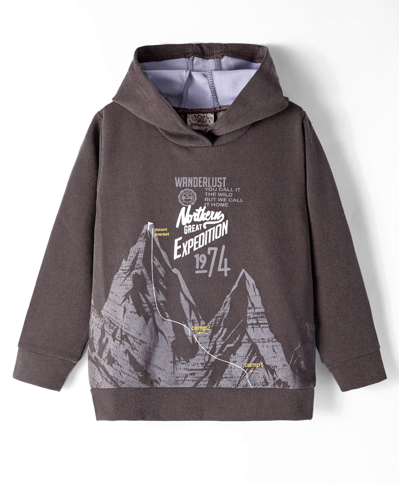 Rikidoos Full Sleeves Typography Printed Hooded Sweatshirt - Grey-image-36