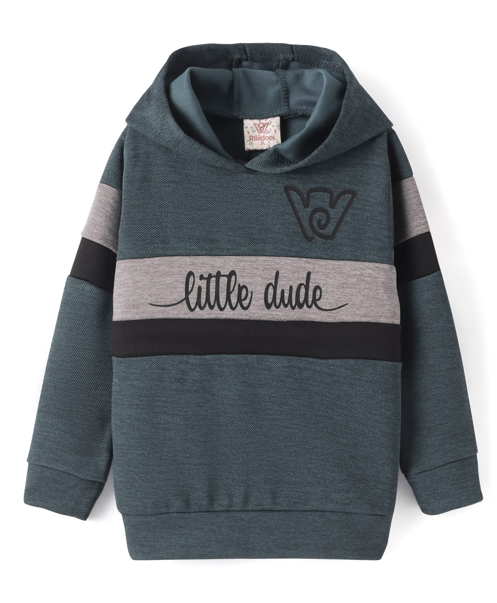 Rikidoos Full Sleeves Typography Printed & Cut & Sew Hooded Sweatshirt - Green-picture-15