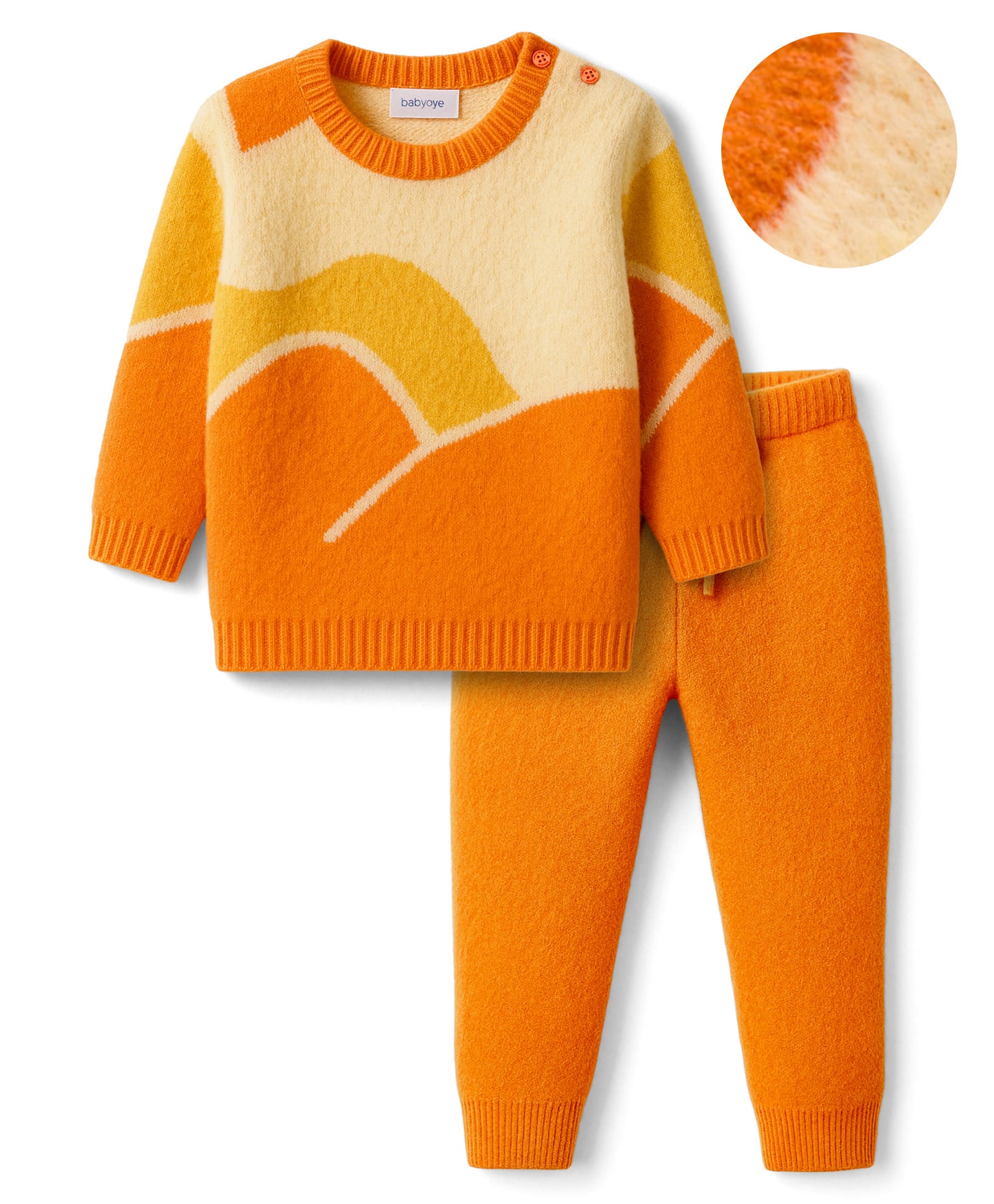 Babyoye Jacquard Knit Full Sleeves Pullover Sweater Set with Color Block Design - Orange-picture-20