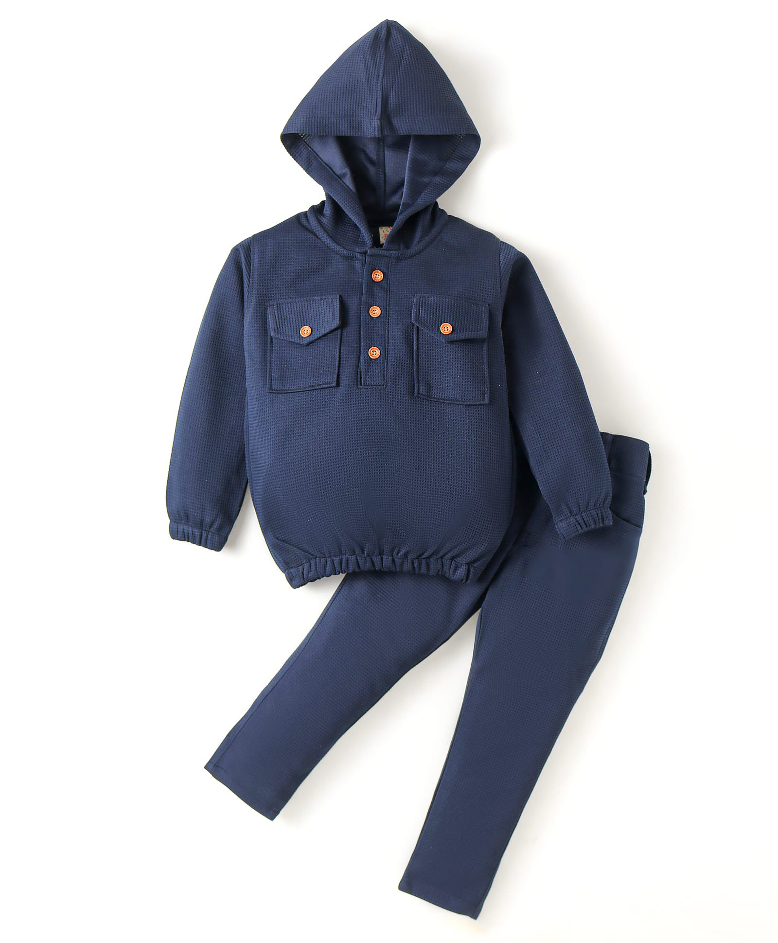 Rikidoos Full Sleeves Textured Hoodie With Coordinating Pant Set - Navy Blue-picture-24