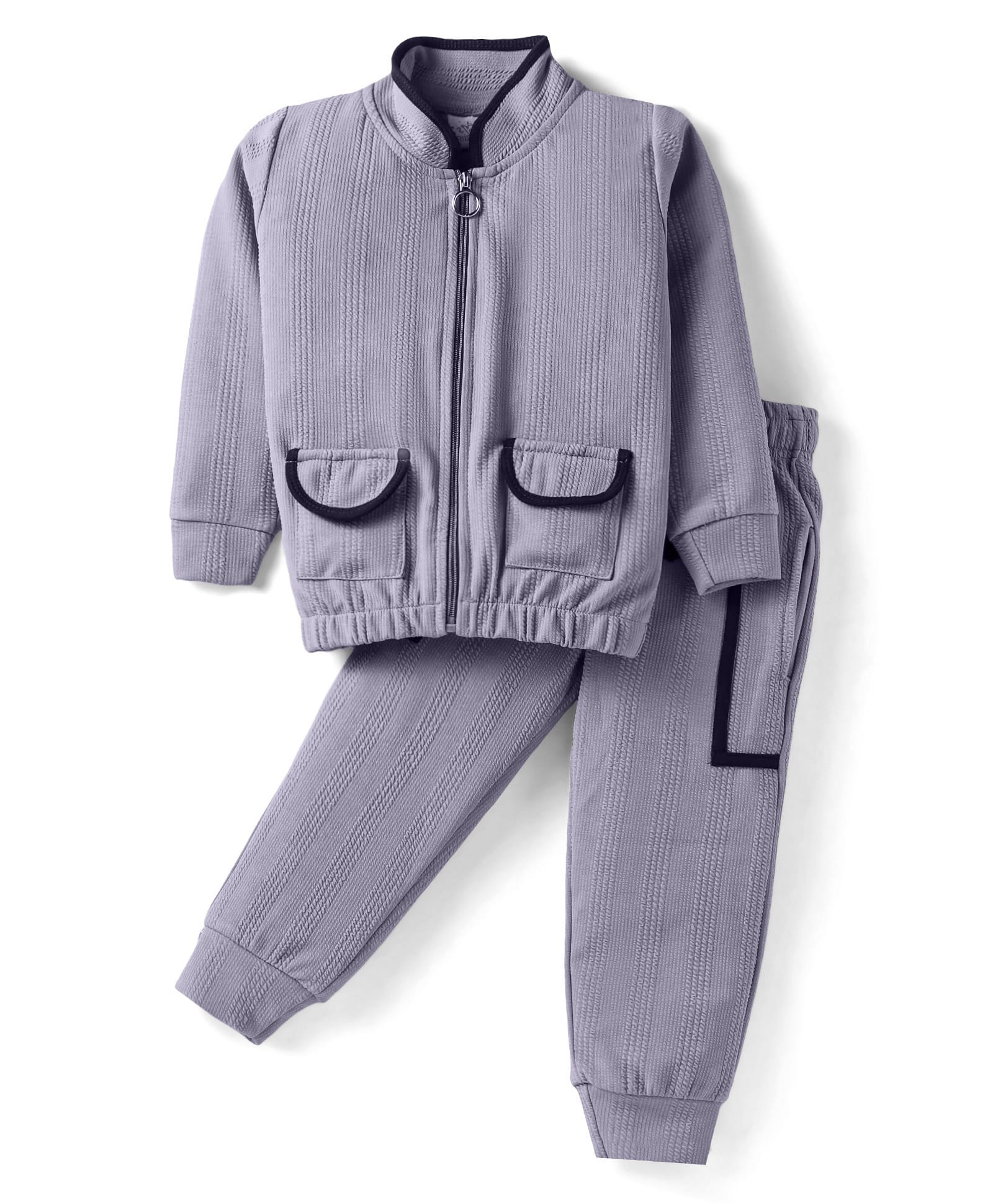 Rikidoos Full Sleeves Self Designed Jacket With Coordinating Joggers Set - Grey-picture-10
