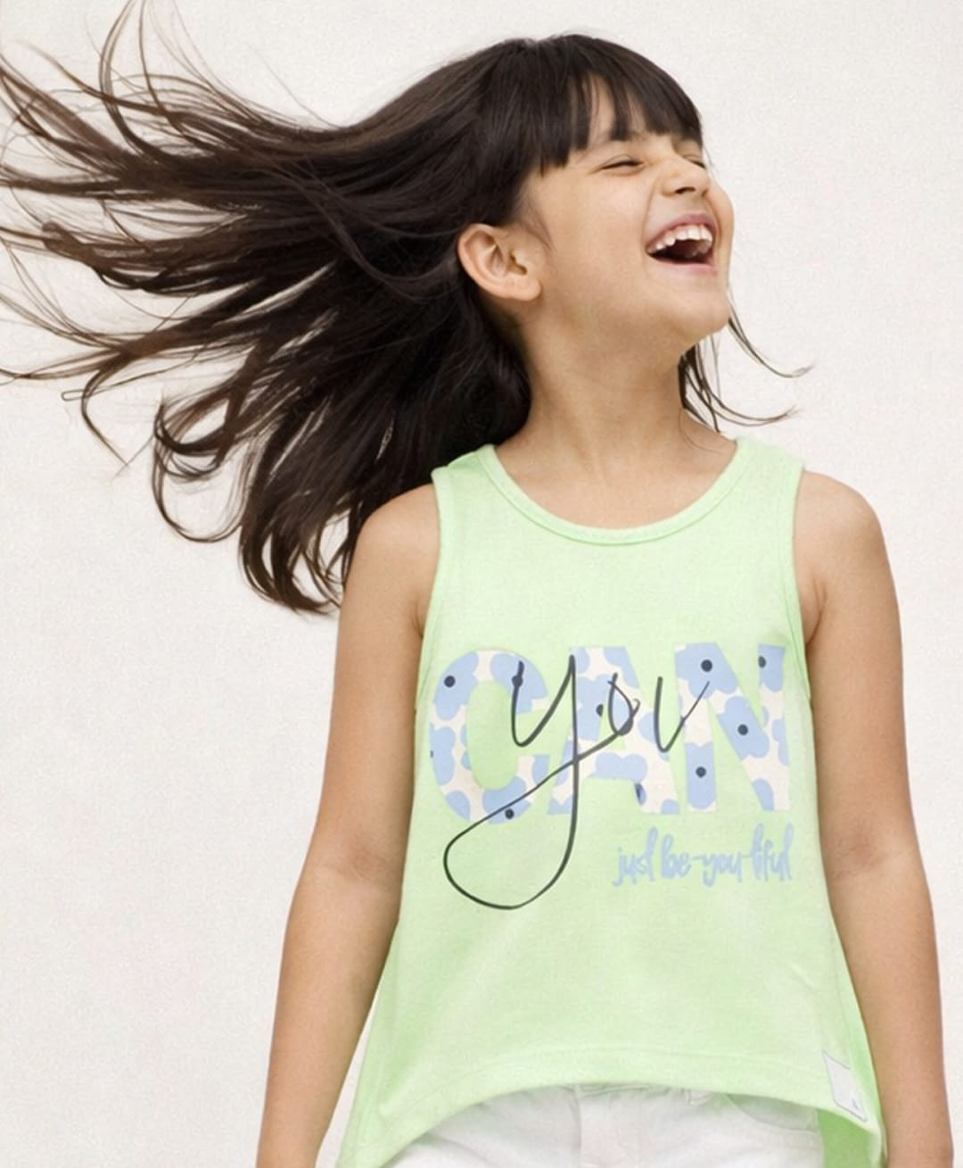 Tales & Stories Viscose Knit Sleeveless Can You Be You Text Printed Tank High Low Top - Light Green-picture-11