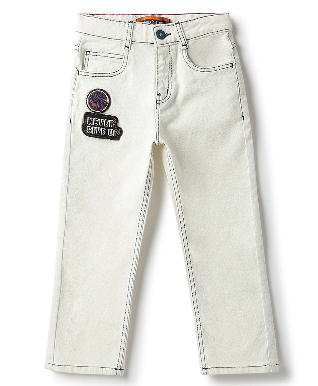 Tales & Stories Lycra Knit Never Give Up Patch Detailed Jeans - White-picture-30