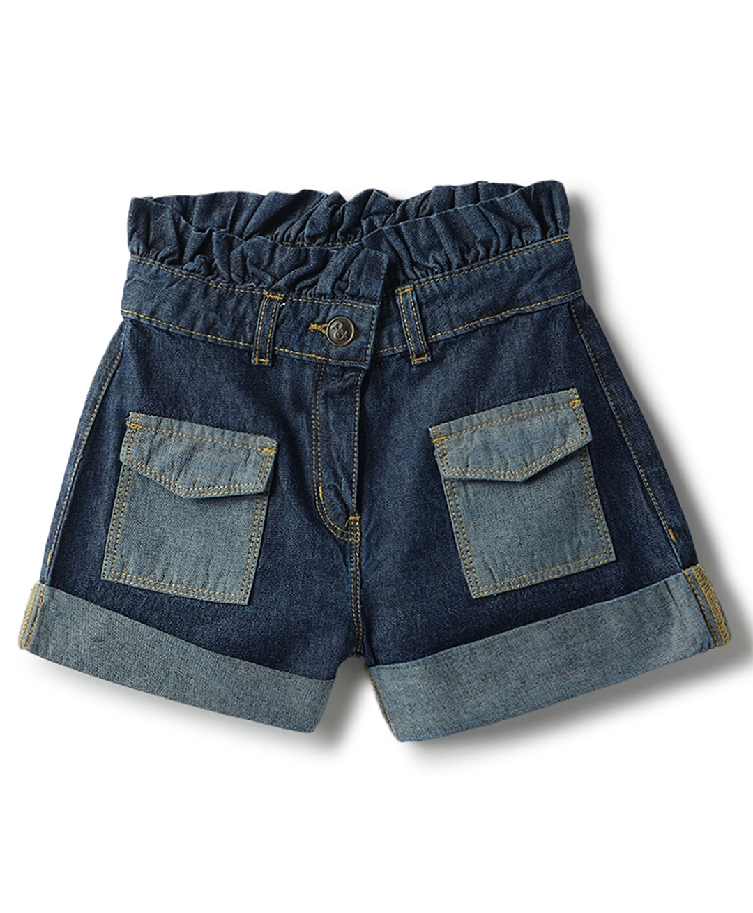 Tales & Stories Cotton Knit Colour Blocked & Mild Washed Shorts - Navy Blue-picture-22