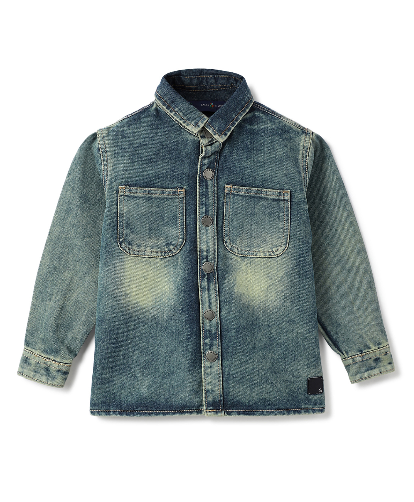 Tales & Stories Knit Full Sleeves Mild Washed Shirt - Blue-image-45