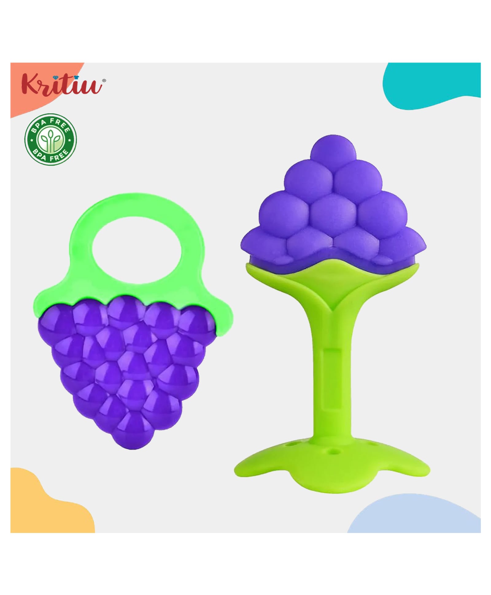 Kritiu Baby Colorful Soft Silicone Teethers Chewable for Teething Pain Relief for Newborns BPA Free 6 to 12 Months-Pack of 2 (Blue)-picture-42