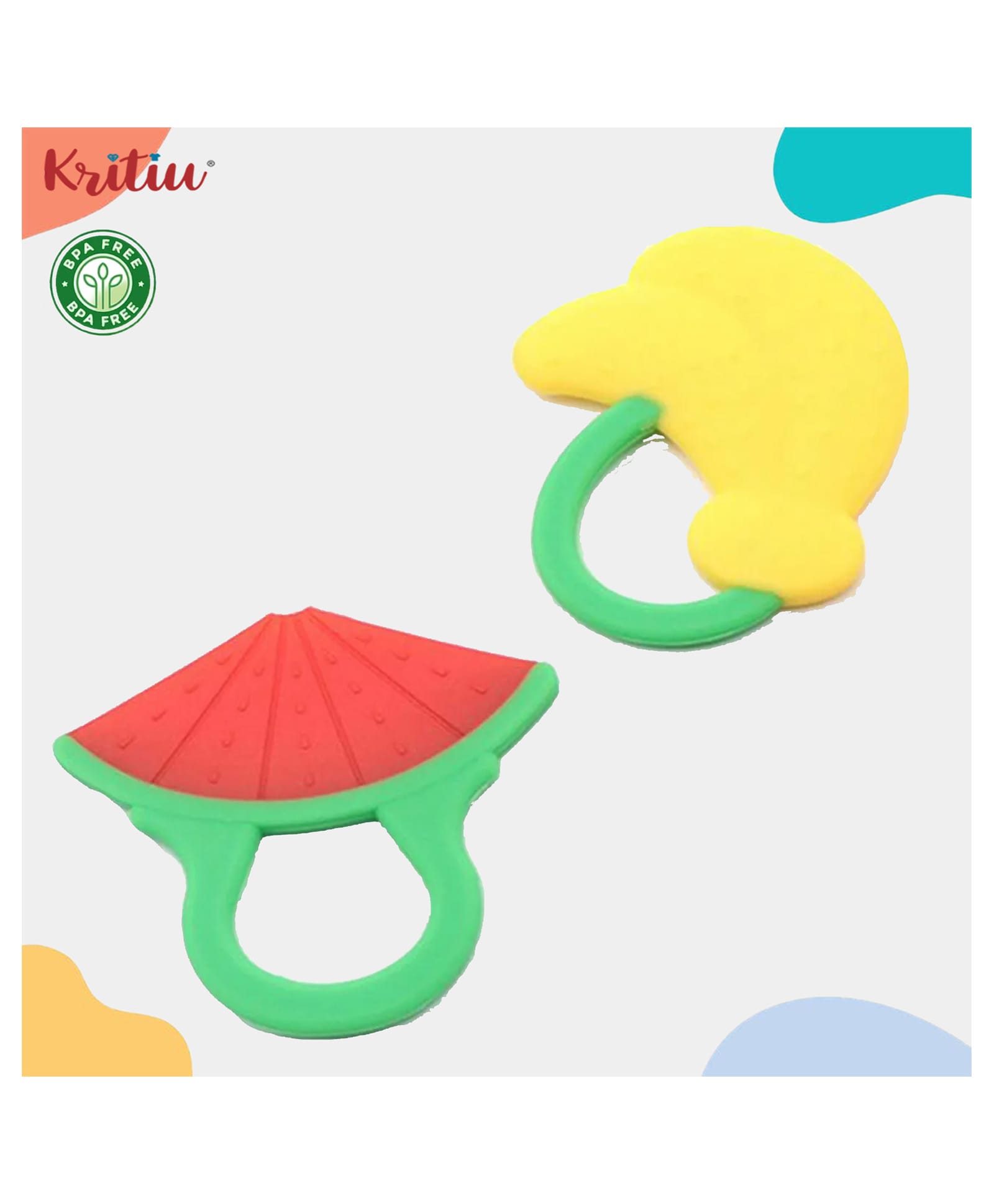 Kritiu Baby Silicone Fruit Shape Teethers Chew Toy for Teething Pain Relief for Newborns BPA Free-Pack of 2(Red,Yellow)-picture-36