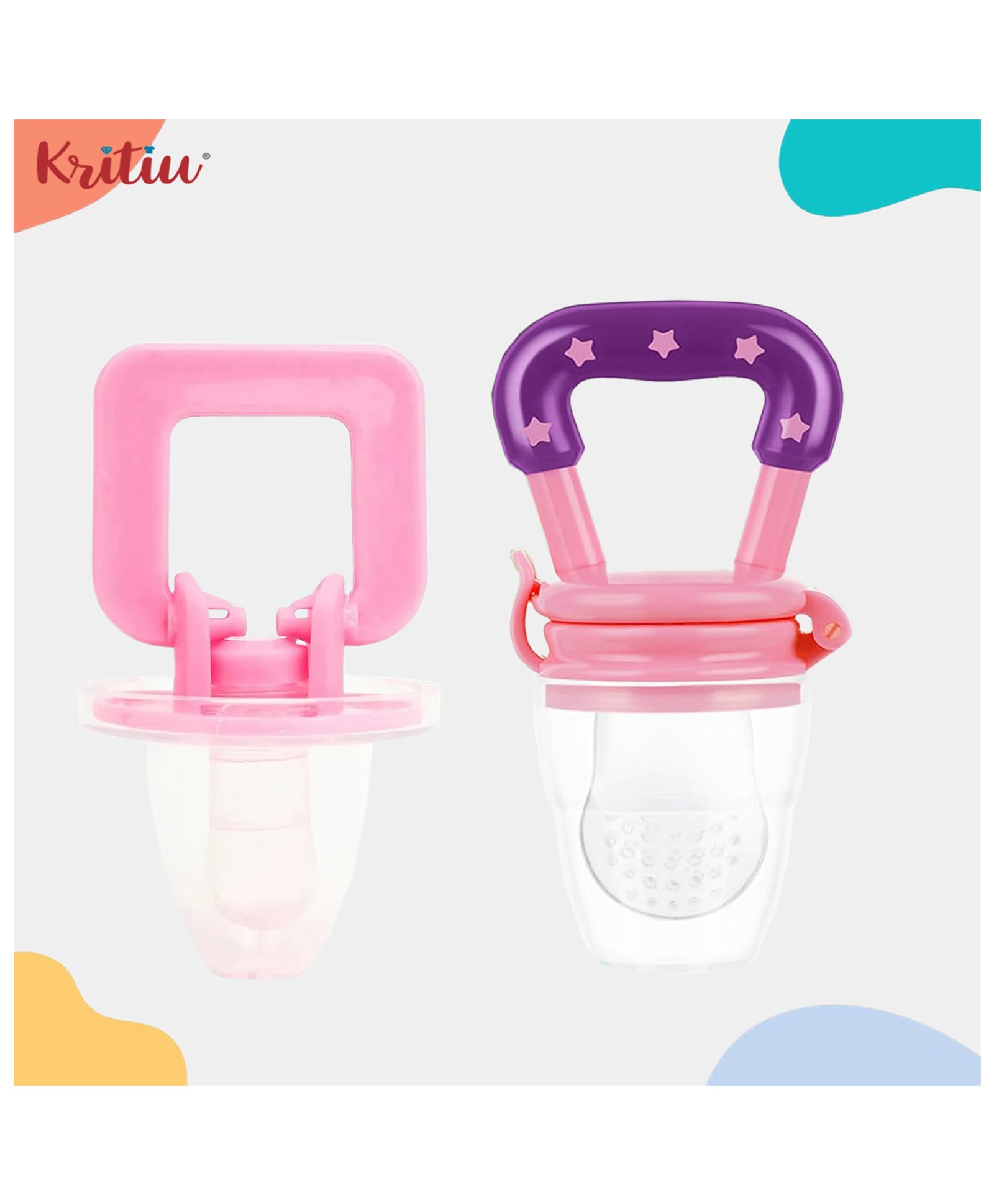 Kritiu Baby Ultra Light Soft Silicone Nipple Pacifier With Vegetable Fruit Feeder Nibbler Sucker BPA-Free Teether Soother for Babies-Pack of 2 (PINK)-picture-10