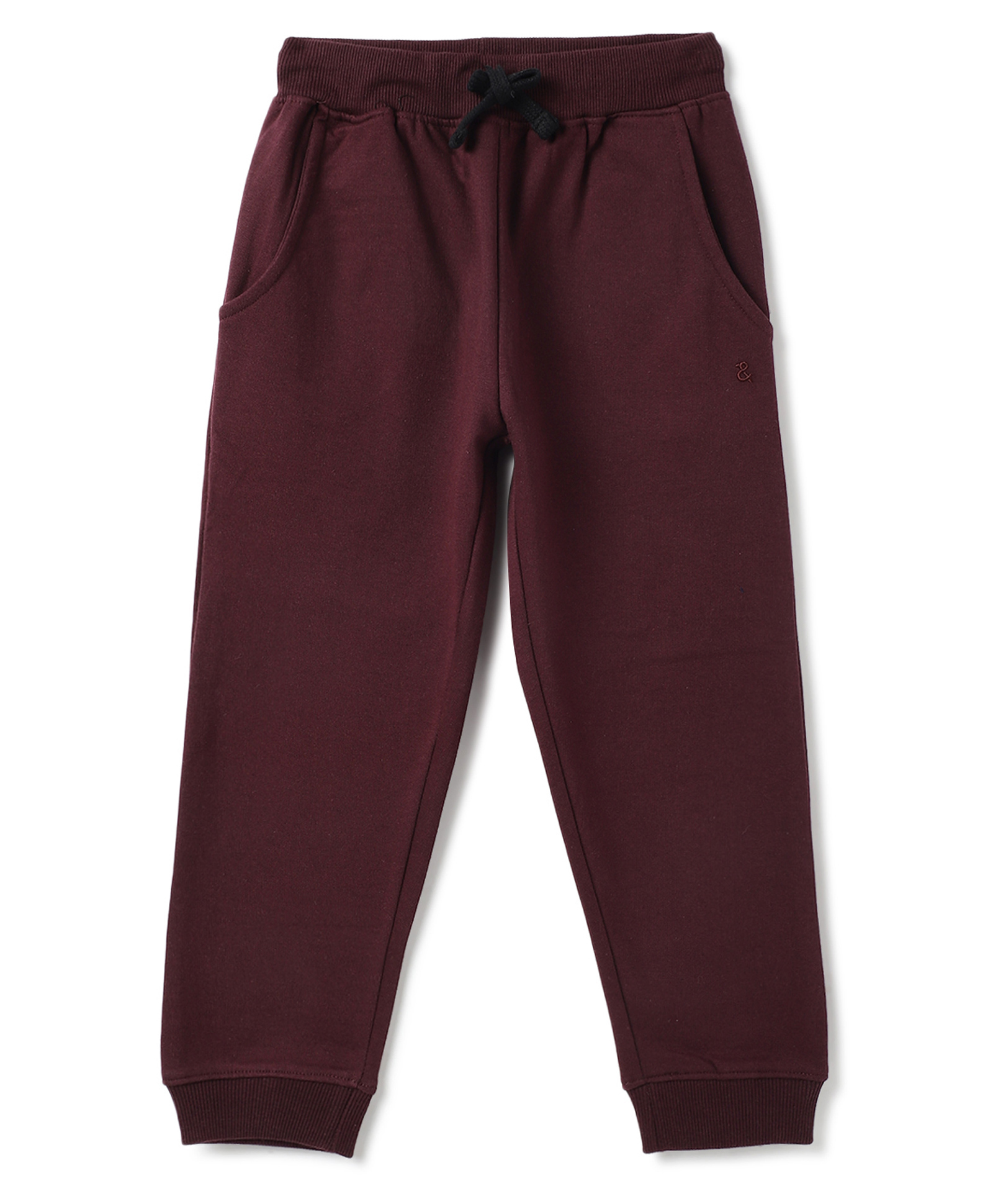 Tales & Stories Cotton Knit Solid Joggers - Wine-picture-14