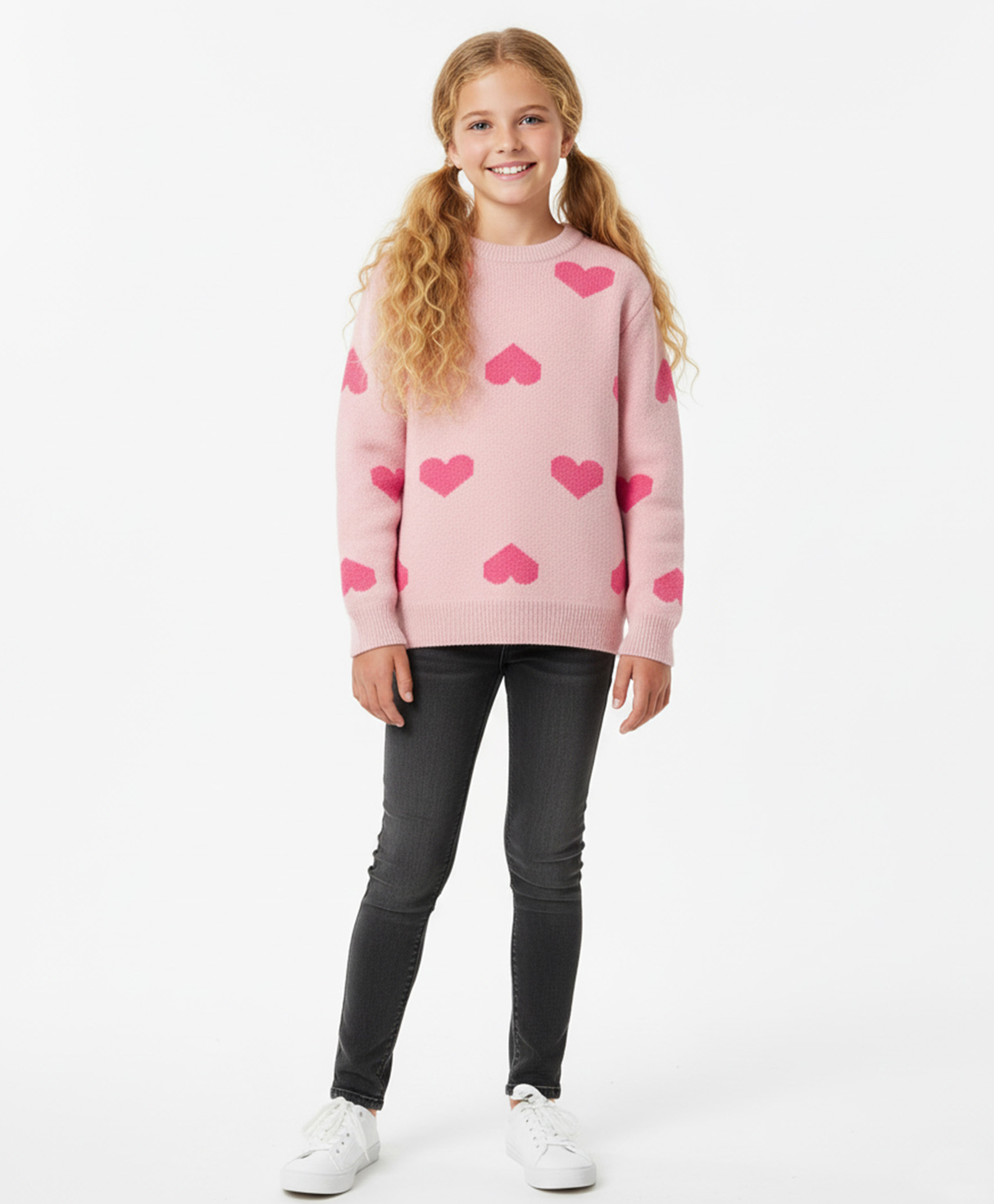 Kanvin Cotton Knit Full Sleeves Pullover Sweater with Heart Design - Pink-picture-12