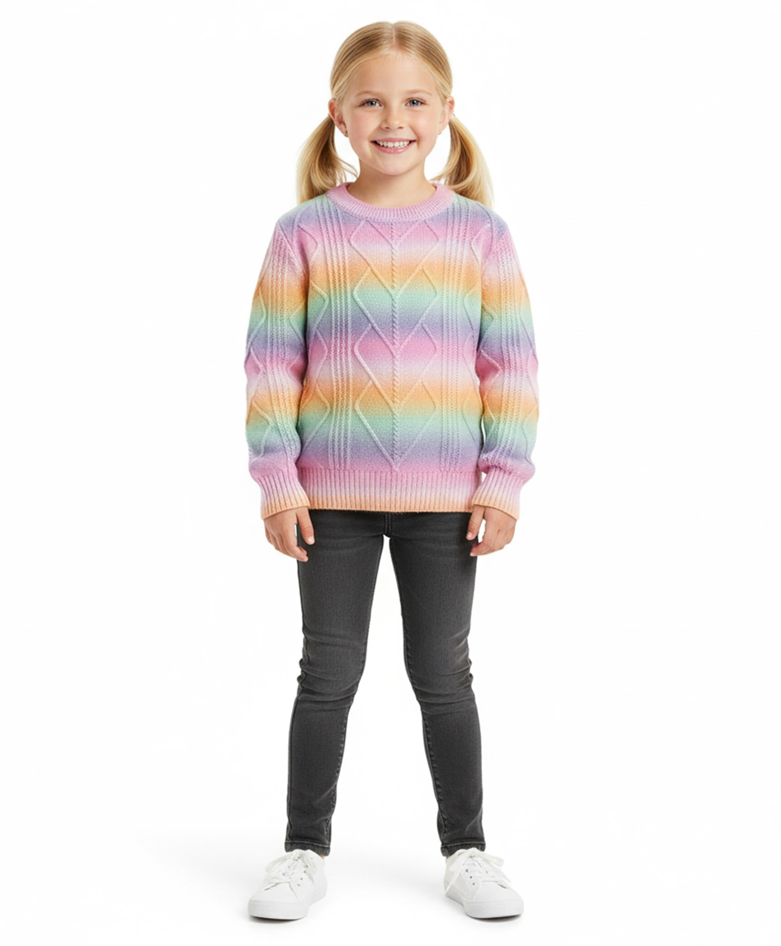 Kanvin Cotton Knit Full Sleeves Striped Pullover Sweater with Cable Knit Design - Multicolor-picture-13