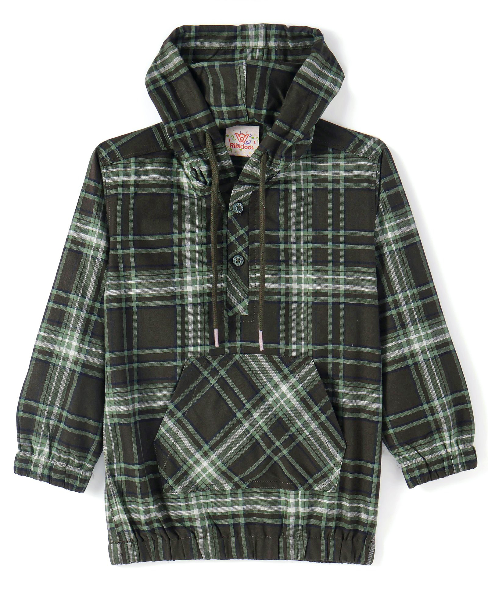 Rikidoos Full Sleeves Checked Hoodie - Green-picture-12