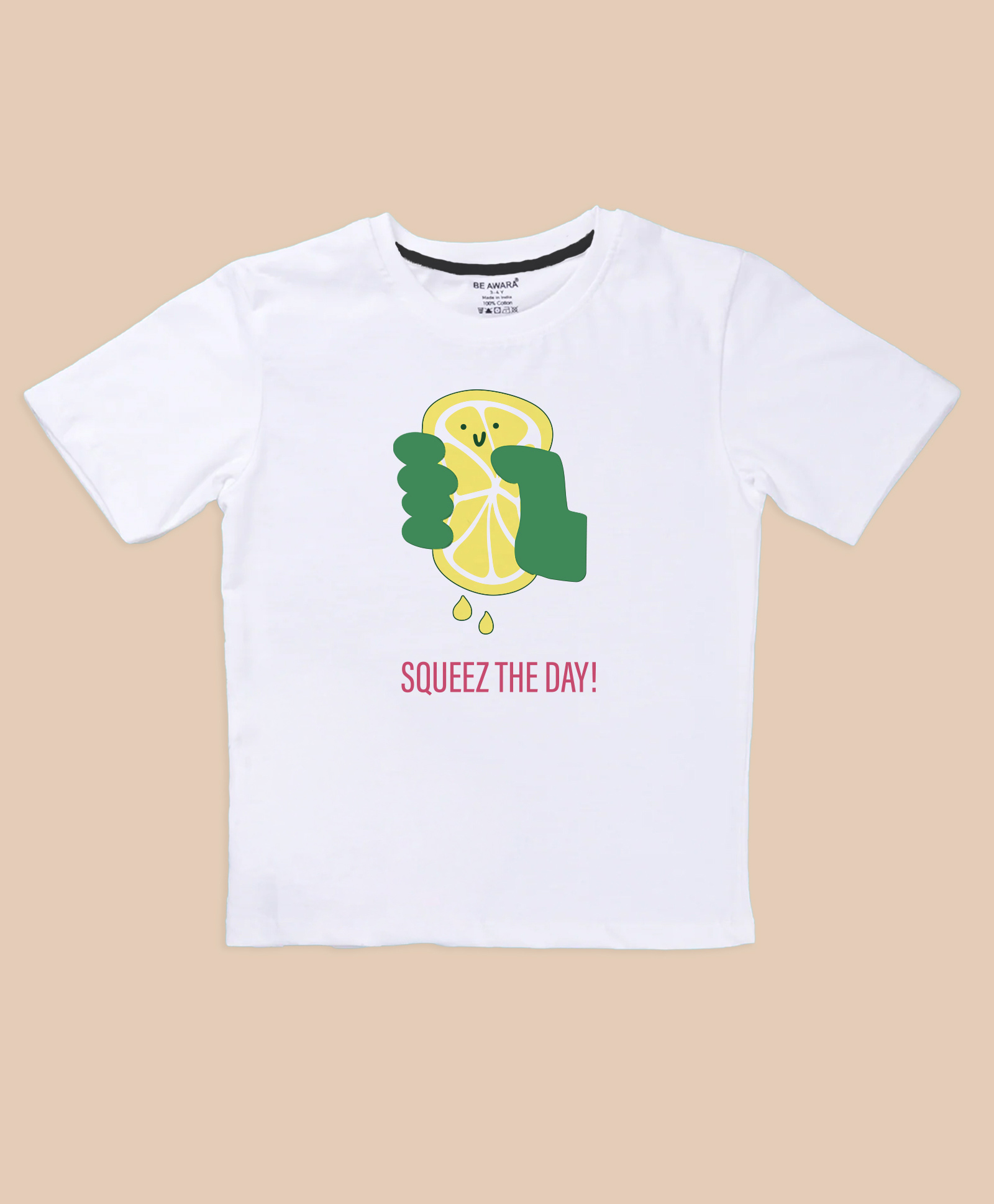 Be Awara Cotton Knit Half Sleeves Squeeze The Day Text Printed Oversized Tee - White-picture-37