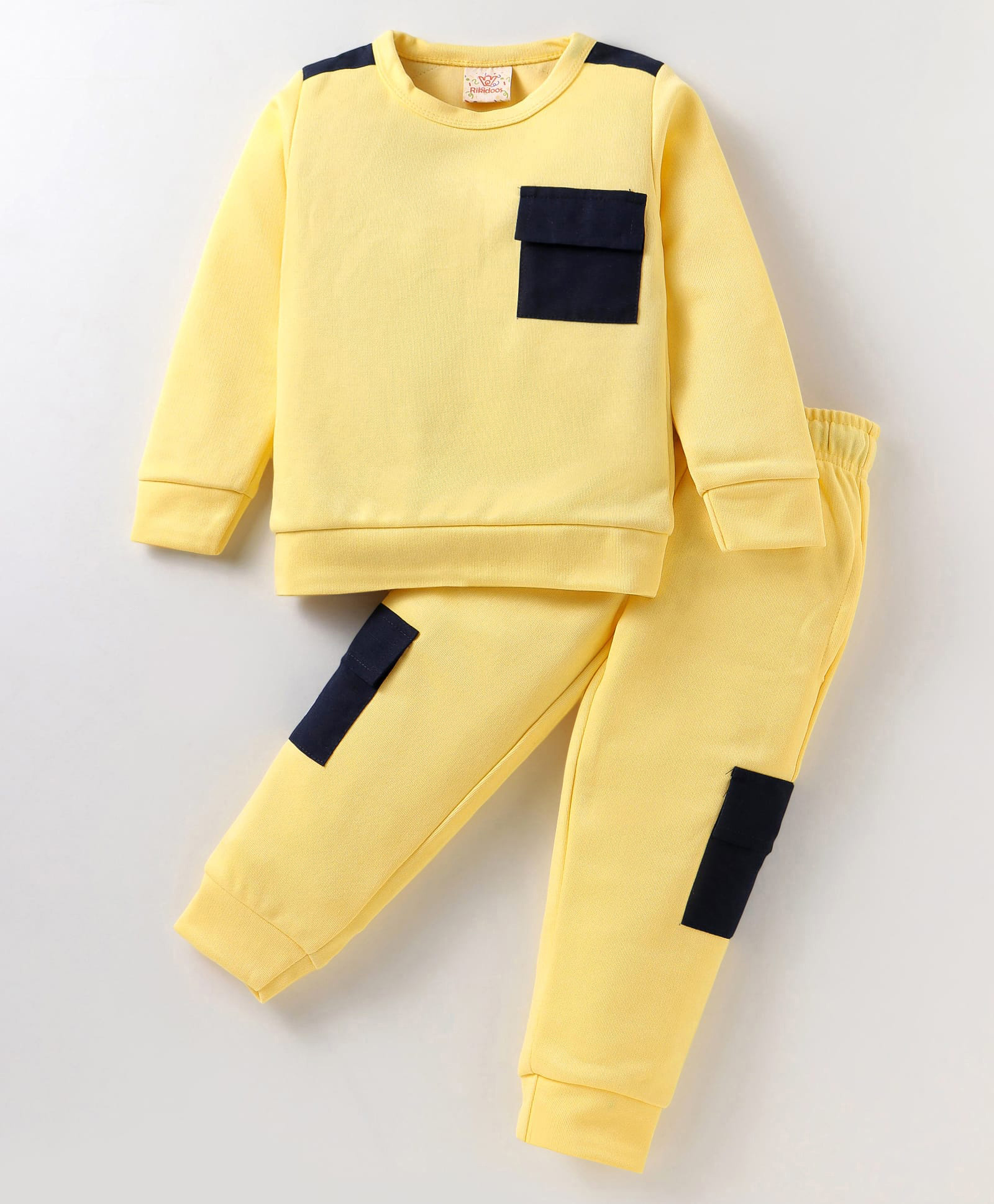 Rikidoos Full Sleeves Colour Blocked Sweatshirt With Coordinating Joggers Set - Lemon-image-18