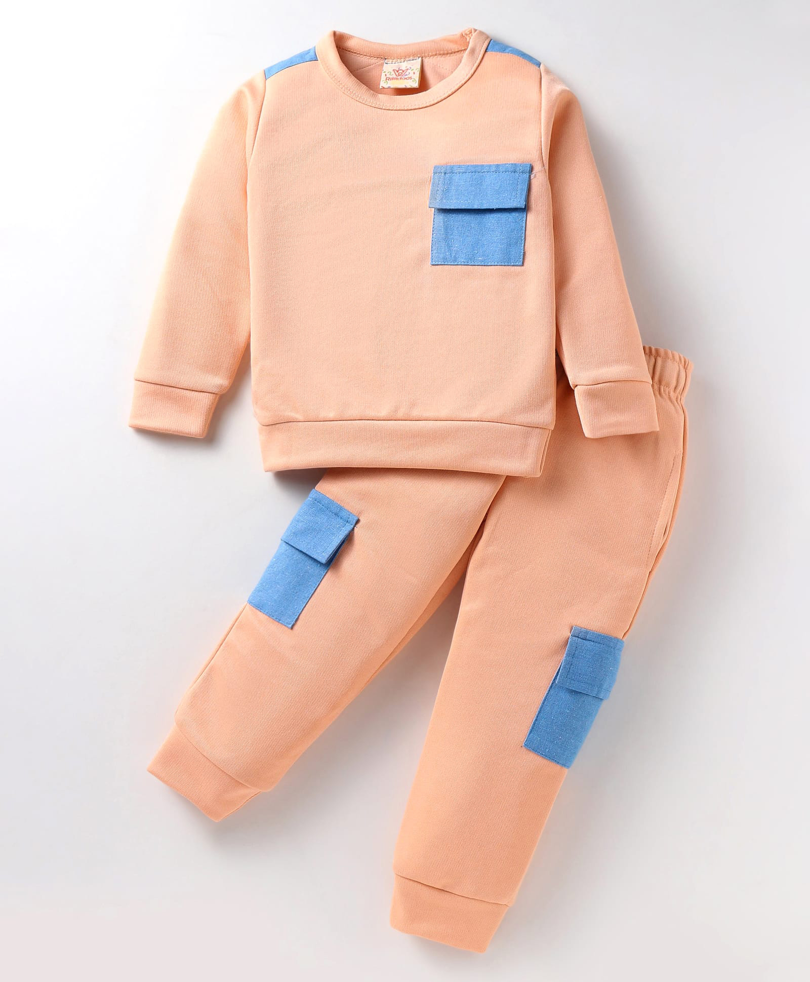 Rikidoos Full Sleeves Colour Blocked Sweatshirt With Coordinating Joggers Set - Peach-image-17