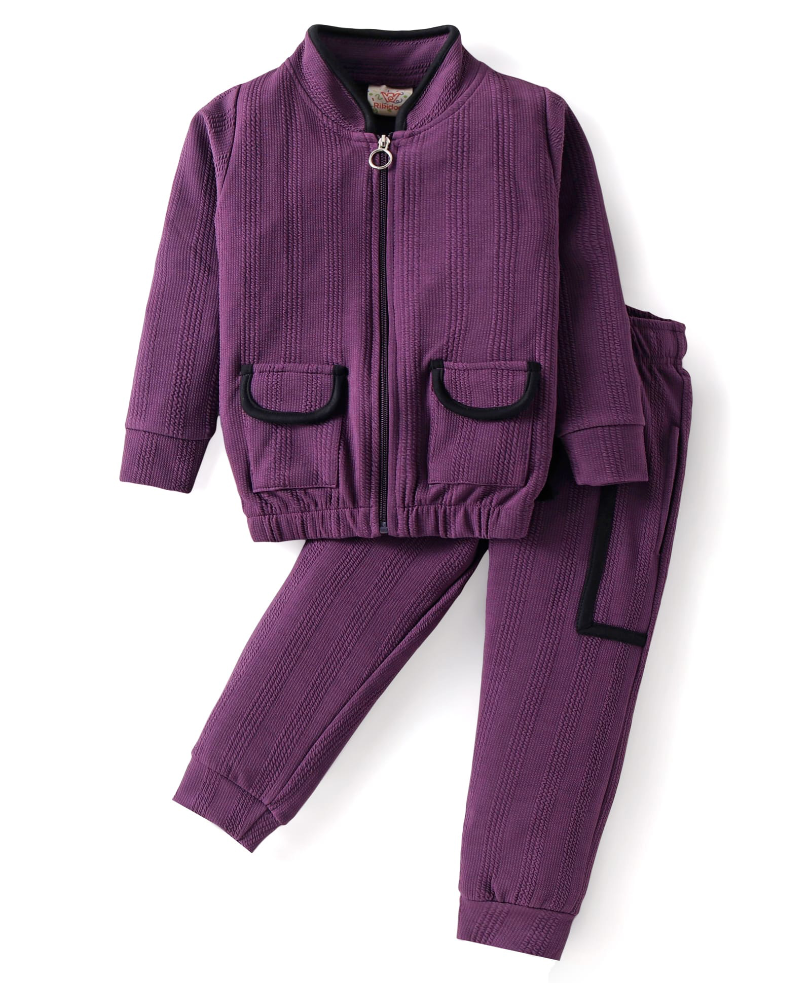 Rikidoos Full Sleeves Solid Jacket & Joggers Set - Purple-picture-25