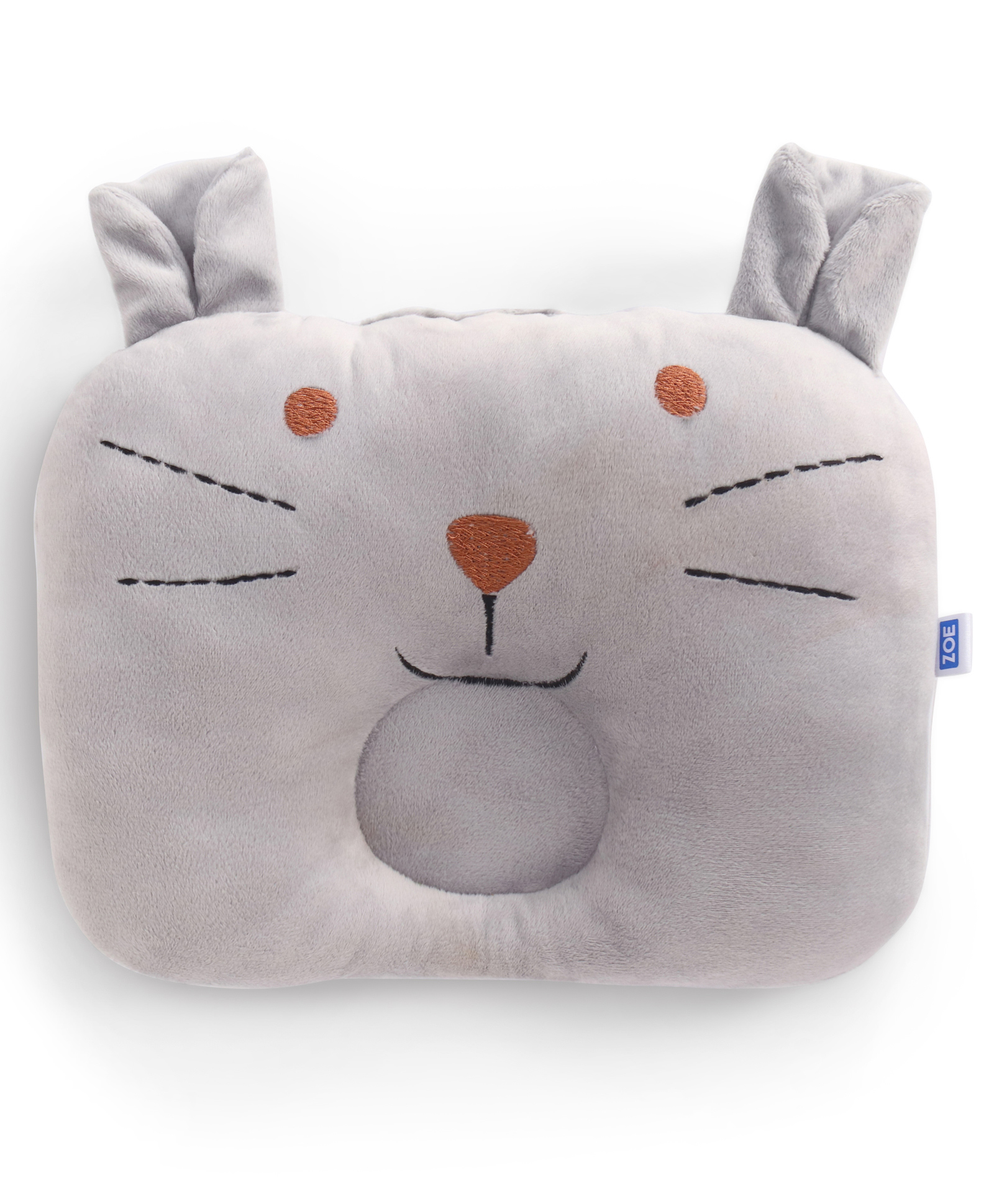 ZOE Cat Face New Born Head Shaping Pillow - Blue| Shoulder & Neck Support| New Born & Infant| Soft & Plush| Prevent Flat Head| Travel Friendly - Light Grey-image-9