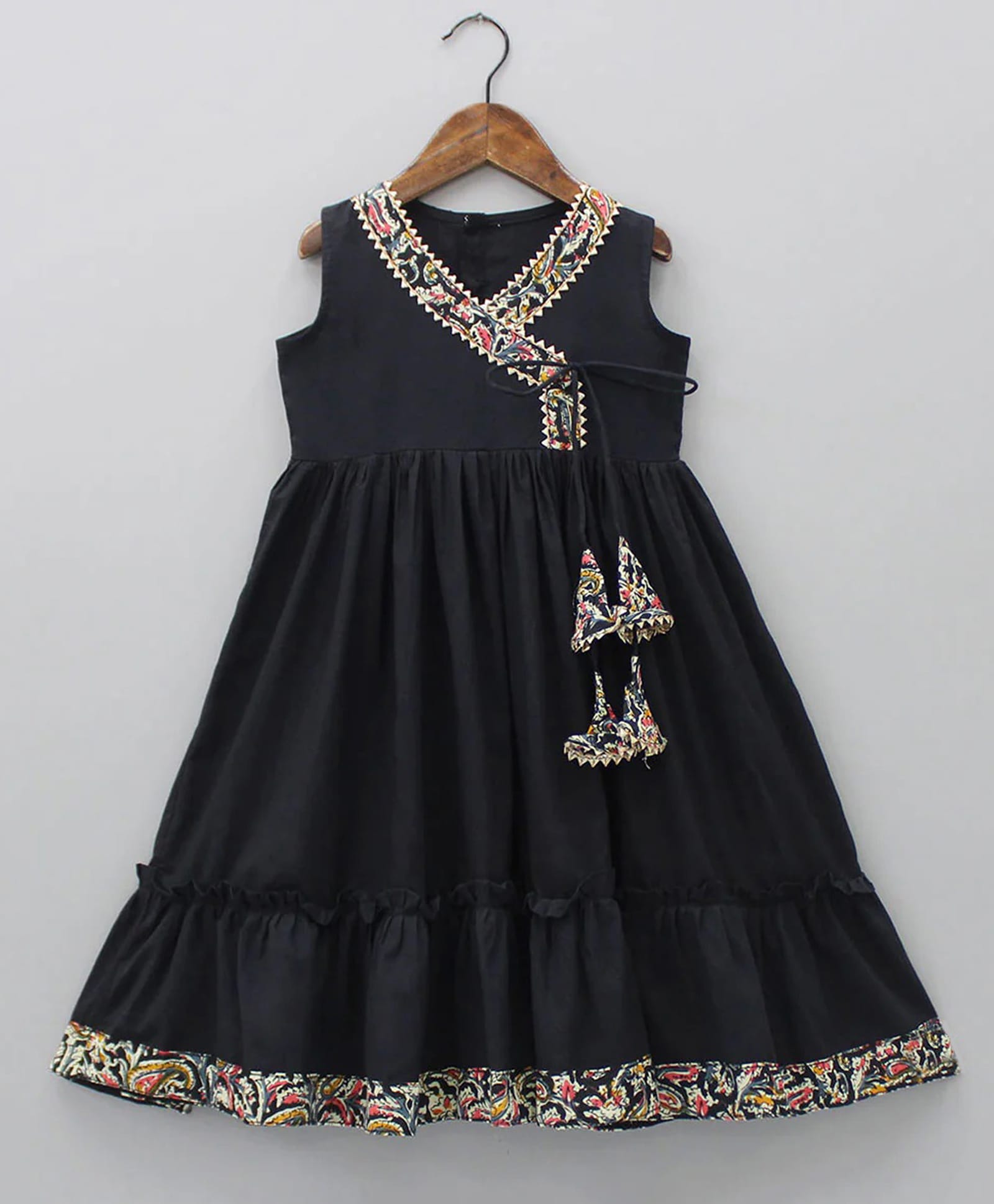 Bolly Lounge Cotton Blend Woven Sleeveless Gota Lace Embellished & Tassel Detailed Dress - Black-image-32