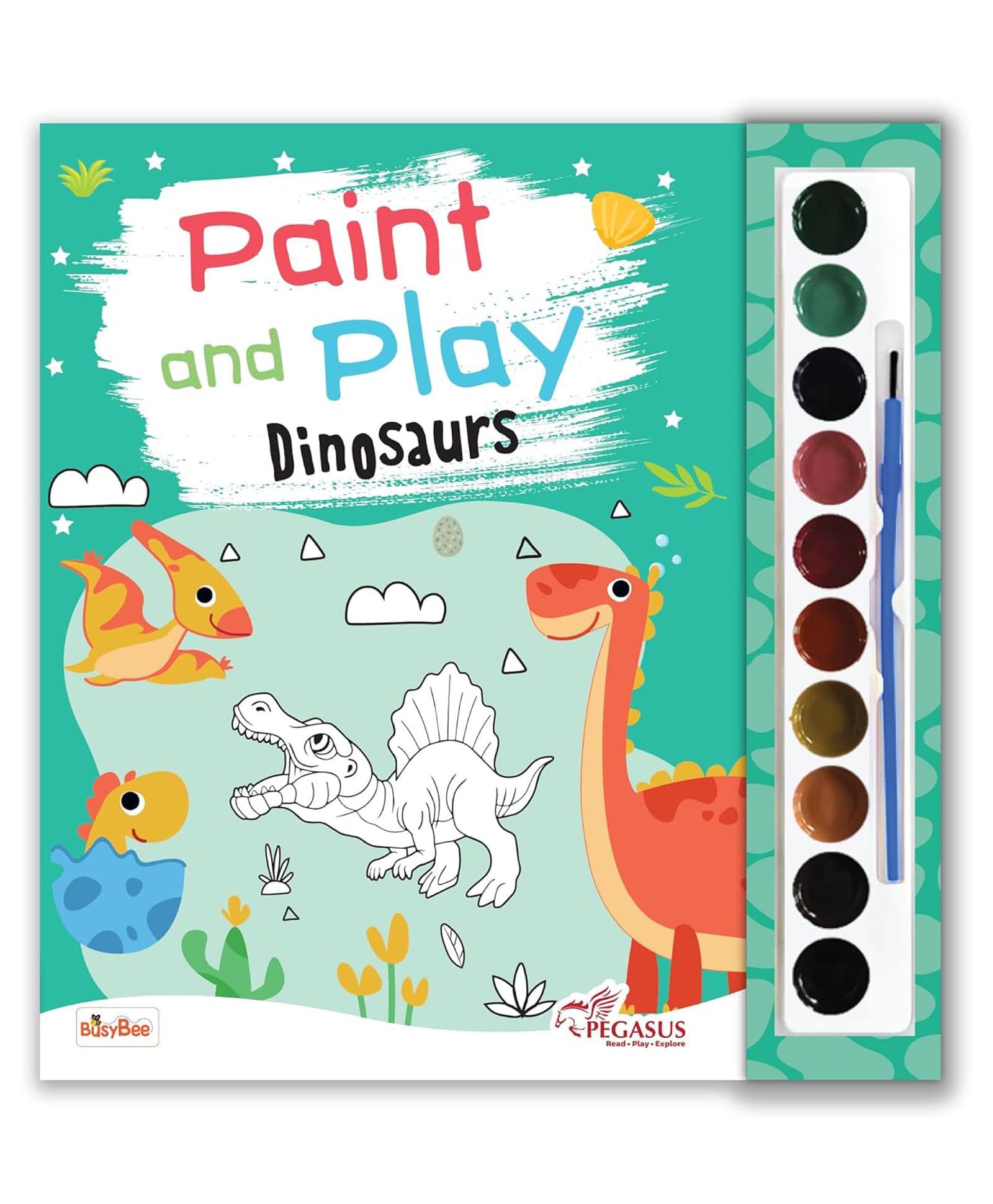 Paint and Play - Dinosaurs Coloring Book for Kids | Includes Colors & Brush | Spark Creativity & Imagination | Perfect Gift - English-image-45