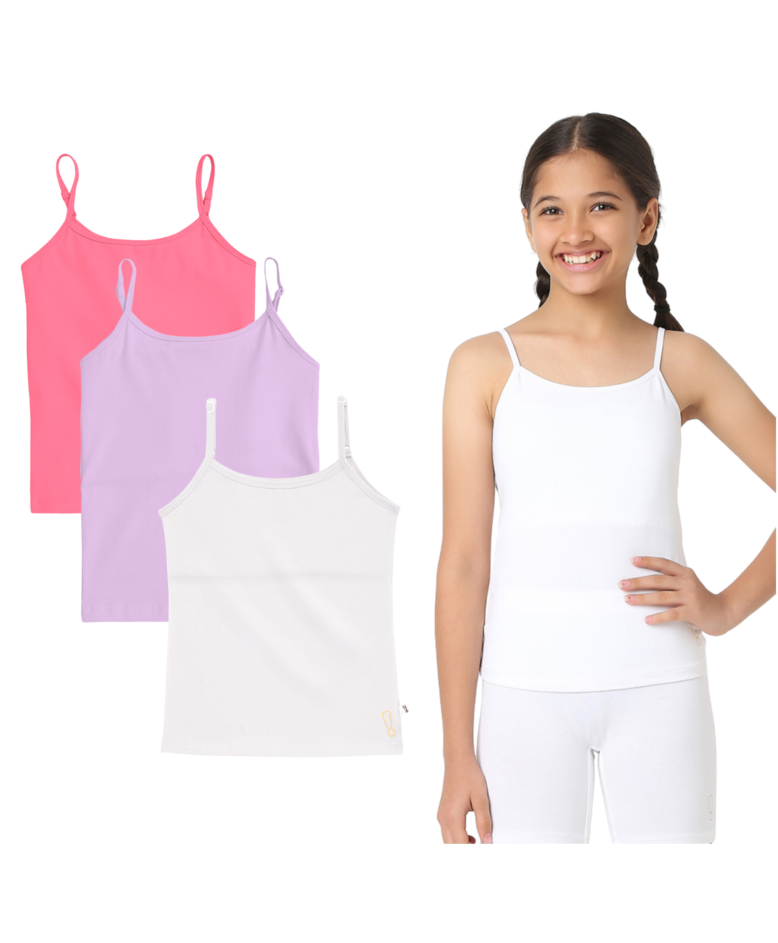 Plan B Cotton Blend Knit Pack Of 3 Sleeveless Solid Camisoles - White Lavender & Bubblegum Pink-picture-30