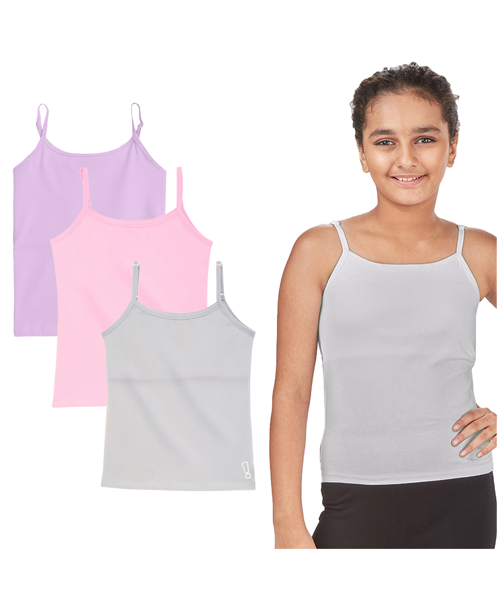 Plan B Cotton Blend Knit Pack Of 3 Sleeveless Solid Camisoles - Grey Lavender & Bubblegum Pink-picture-27