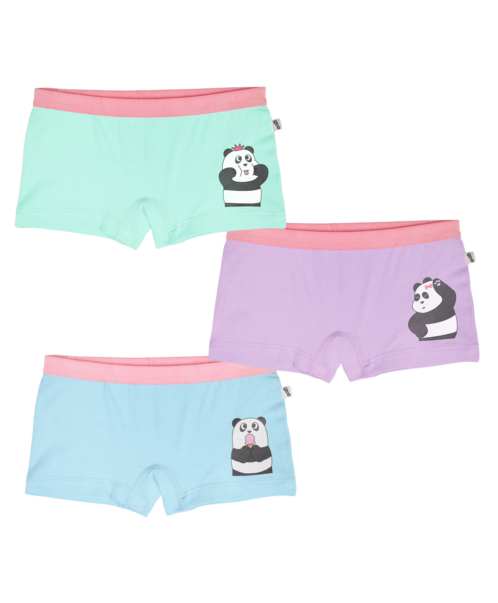 Plan B Cotton Blend Knit Pack Of 3 Baby Panda Printed Boy Shorts - Aruba Lavender & Blue-image-29