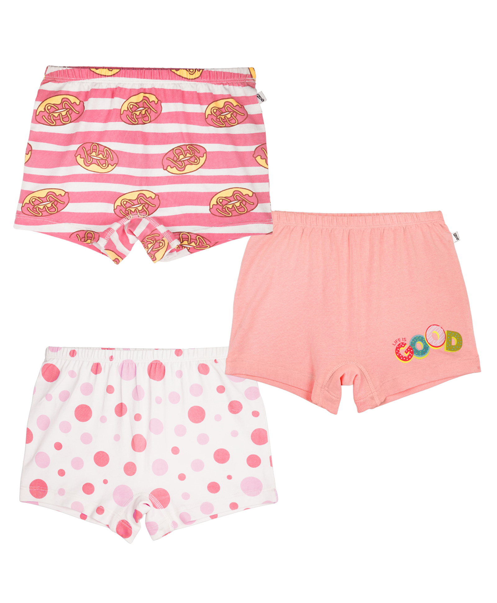 Plan B Cotton Knit Pack Of 3 Life Is Good Text & Donuts Printed Bloomers - Peach & White-picture-49