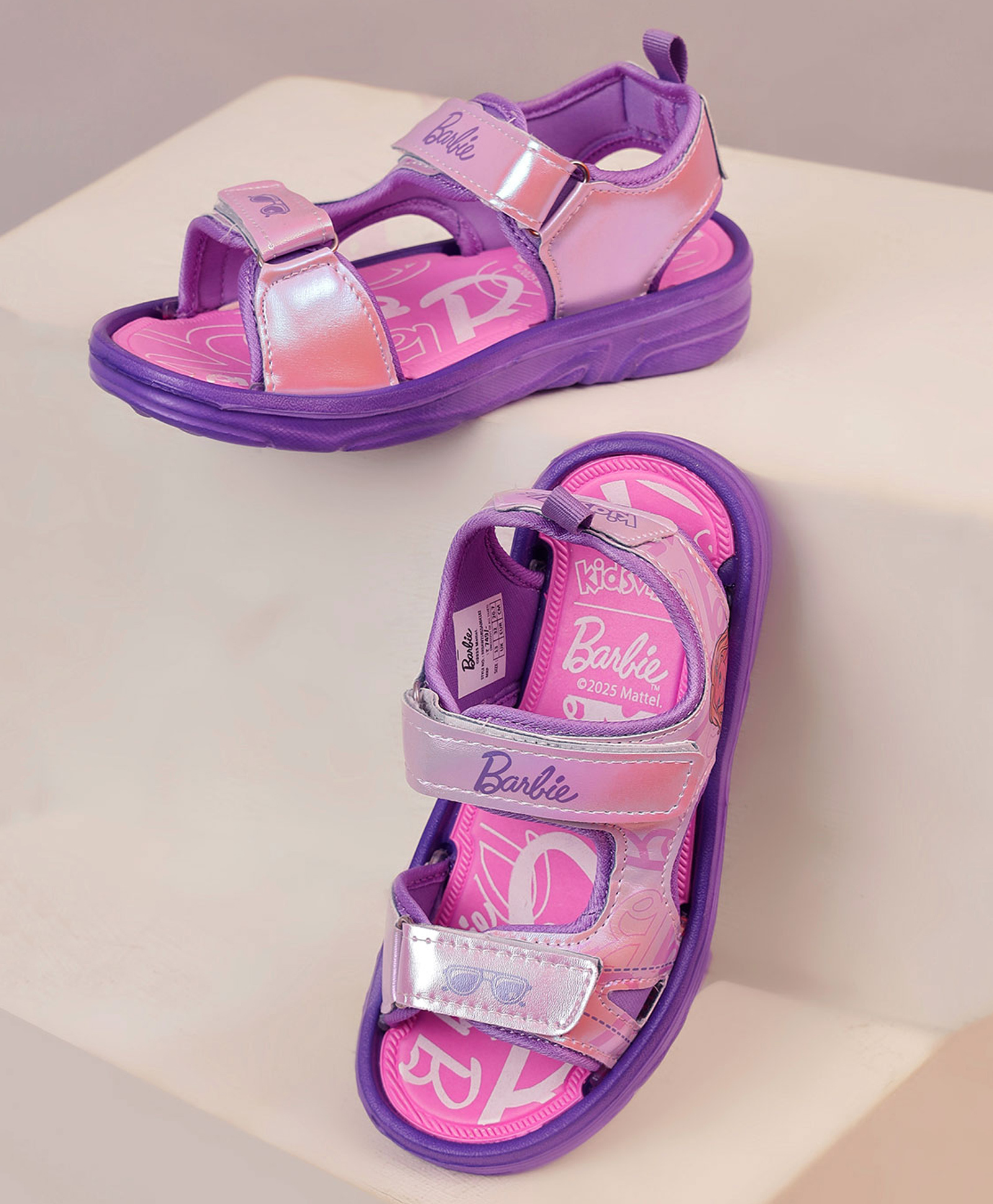 Kidsville Mattel Featuring Barbie Printed Double Velcro Closure Sandals - Purple-image-43