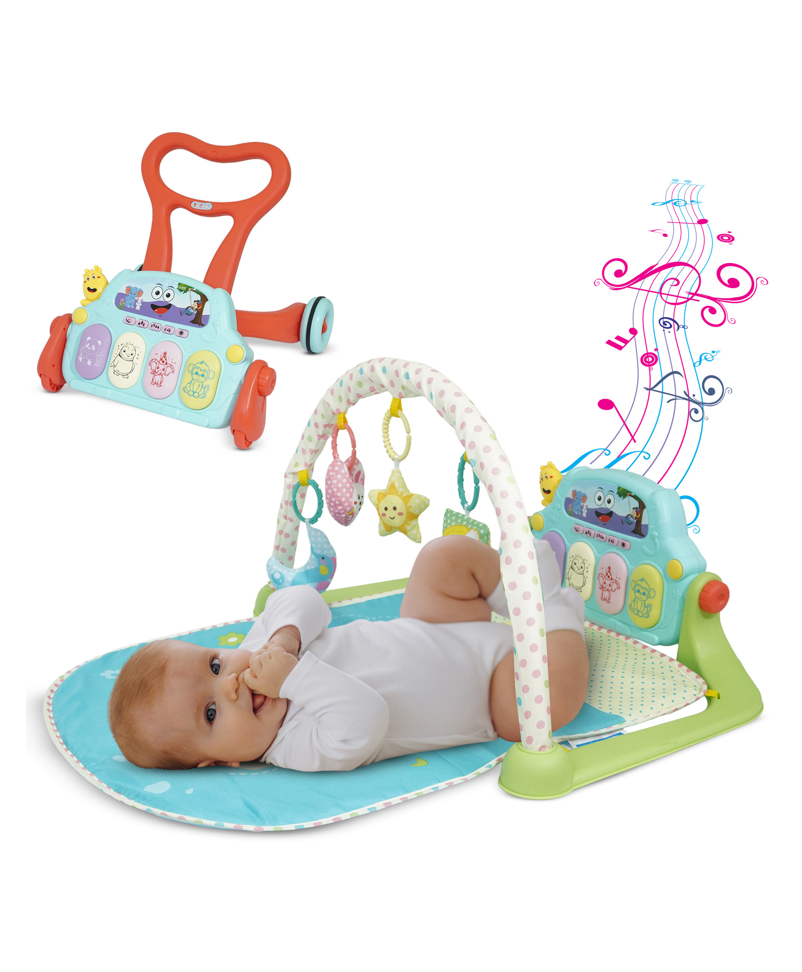 StarAndDaisy 2 in 1 Musical Baby Walker 0 to 24 Months Baby Boys & Girls with Convertible Play Gym Mat Play Gym Walker with Paino, Hangning Toys, Multi color-image-28