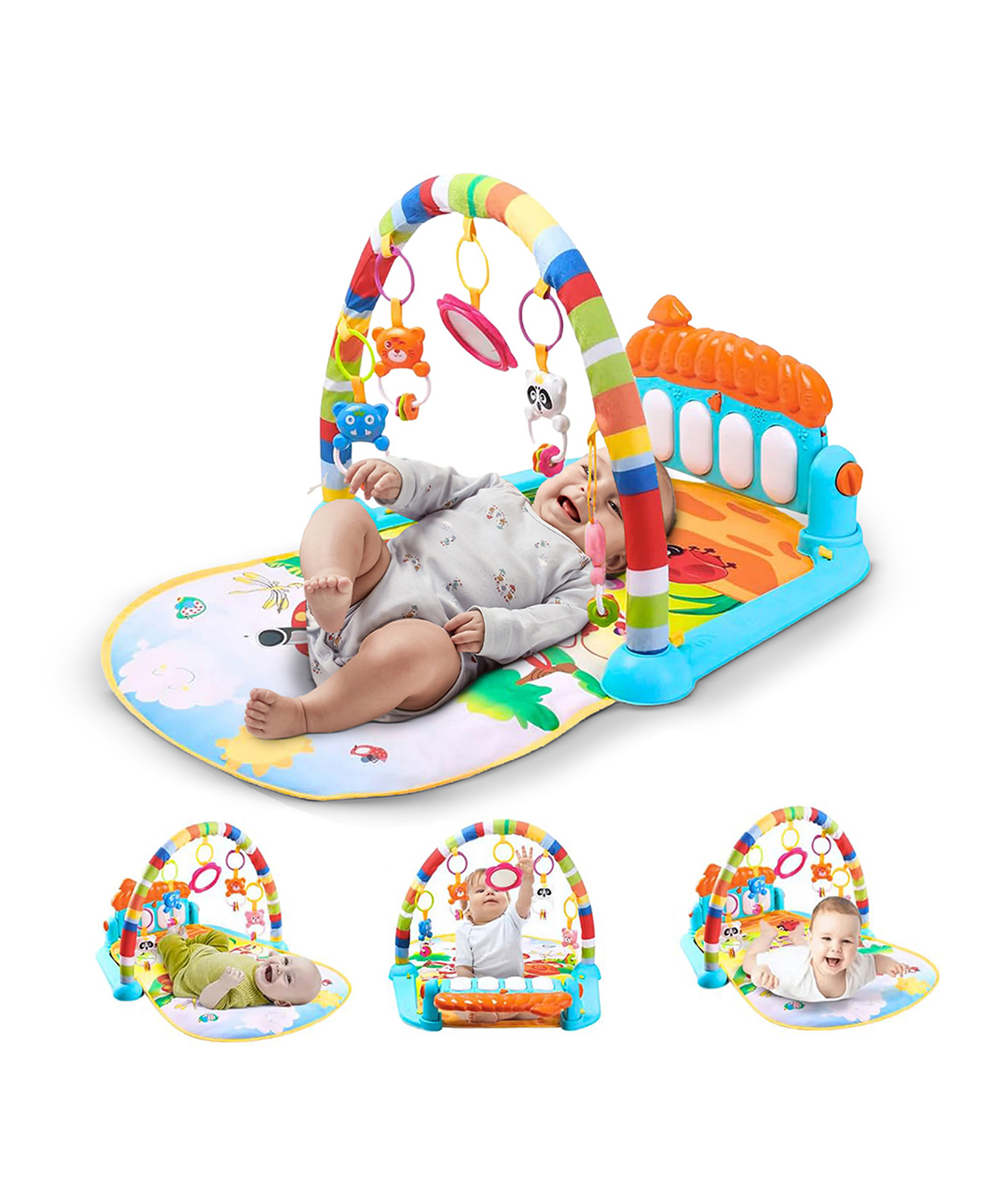 StarAndDaisy Musical Baby Convertible Playmat Or Play Gym Mat with Hanging Rattles Lights for Babies. Multi Color-picture-38