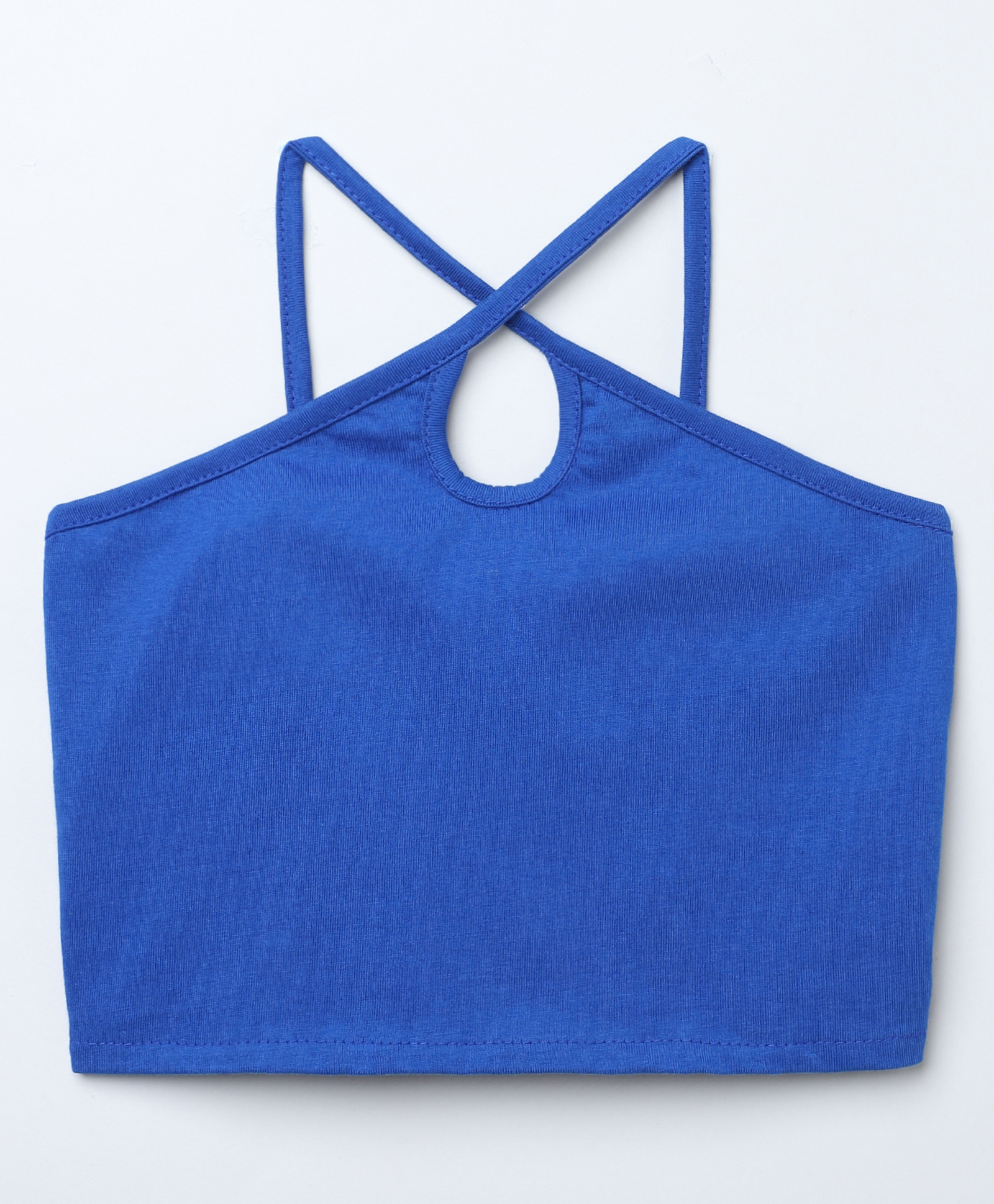 Taffykids Cotton Jersey Knit Sleeveless Halter Neck Detailed Crop Top - Royal Blue-image-12