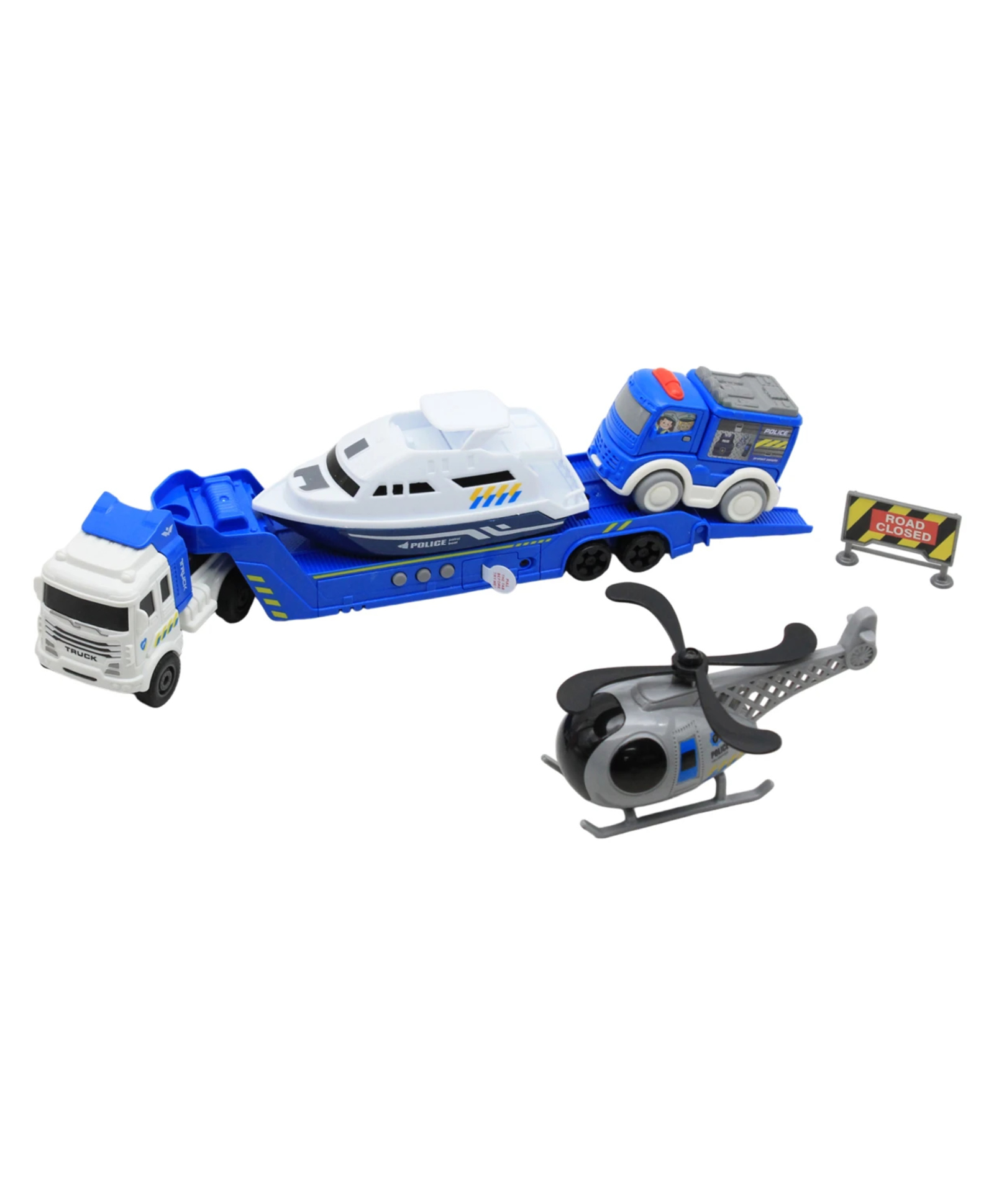 YAMAMA Die-cast Friction Powered City Police Transport Car Trailer Truck Toys For Kids With Helicopter, Rescue Boat And Police Transport Car - Multicolor-picture-28