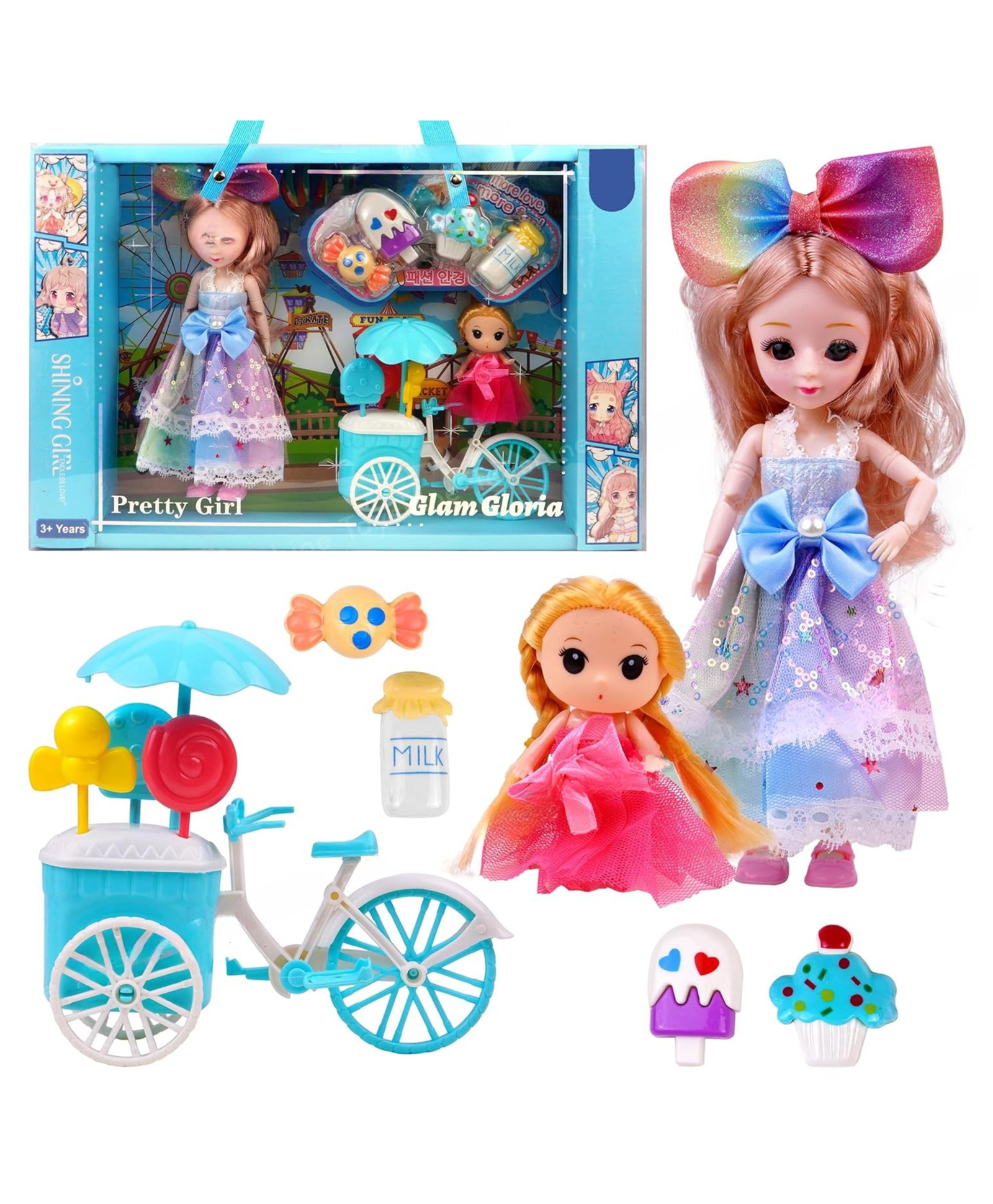 YAMAMA Missy & Sissy Pretend Character Playset Doll Toys For Kids With Ice Cream Buggy and 4 Desserts Gift Set Role Play Toy For Girls - Multicolor - Height 52 cm-image-41
