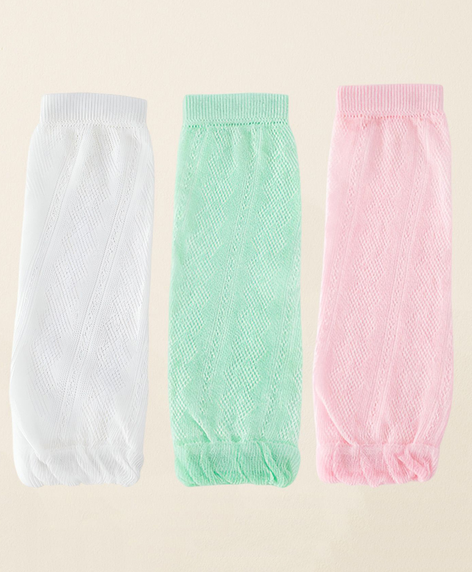 SYGA Cotton Mesh 3 Pairs Knee Pads - White & Light Green & Pink-image-10